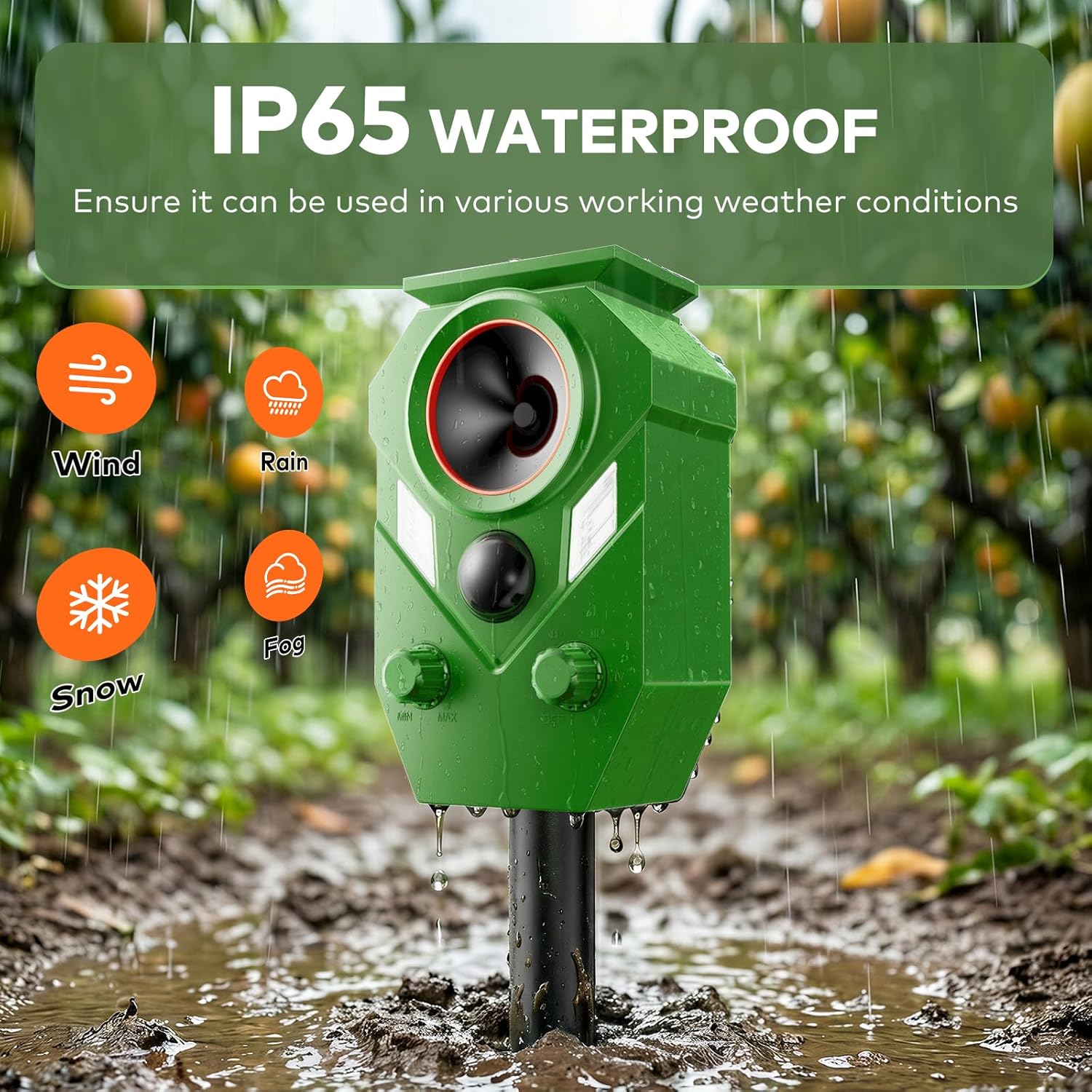 Solar Ultrasonic Animal Repellent, 1 Pack Deer Repellent Device Outdoor, IP65 Waterproof Cat Repeller with RIP Sensor, Effective Deterrent Dogs, Raccoons, Skunks, Squirrels, Rabbits - Light Green
