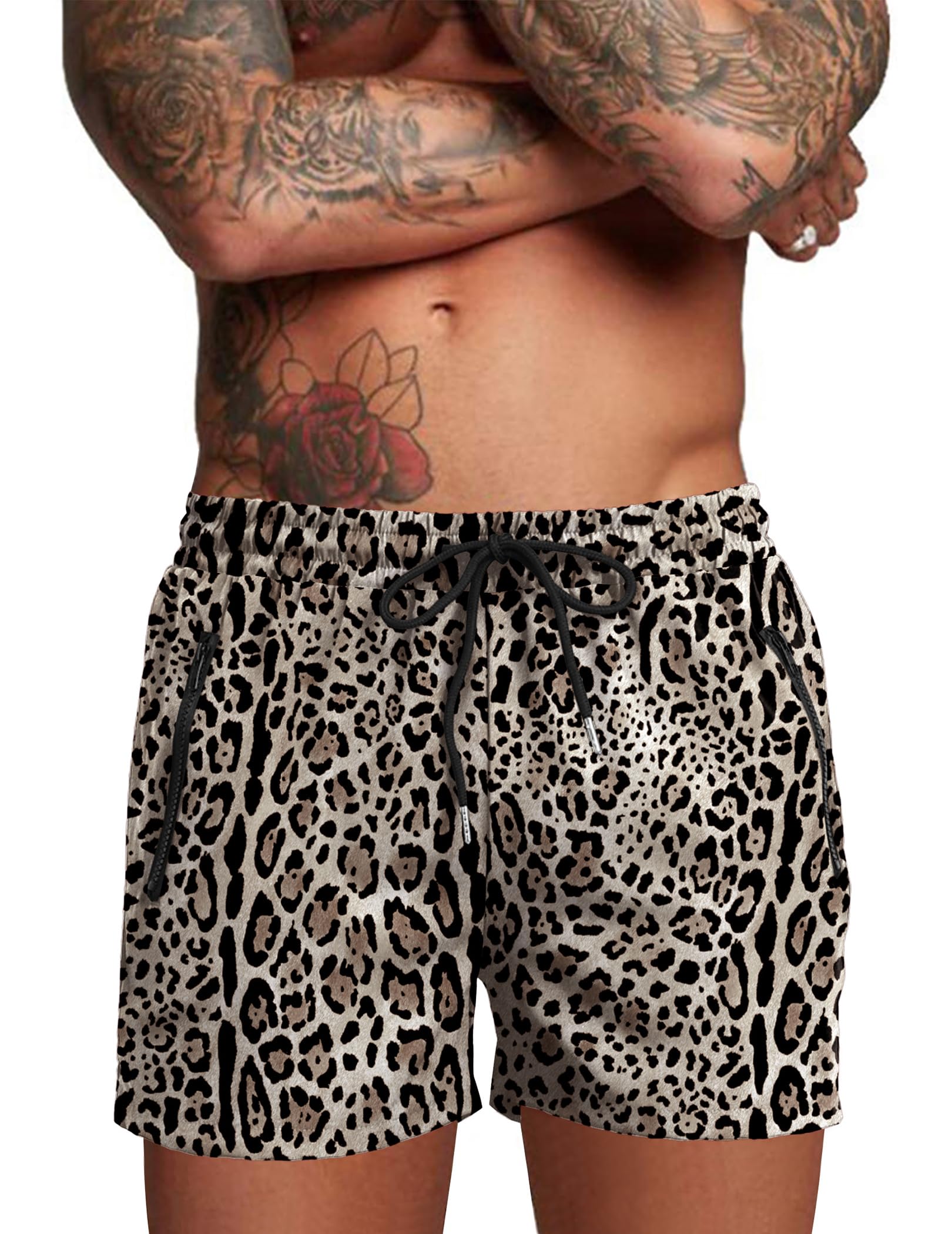 coofandy Men's Swim Trunks Quick Dry Board Shorts Swimsuit Swimwear Bathing Suit, Leopard print, M-picture-41