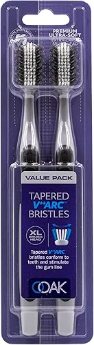 Ooak Cepillo de dientes, cerdas cónicas V++Arc suaves, cabezal de cepillo XL, paquete de 2 unidades, color platanegro