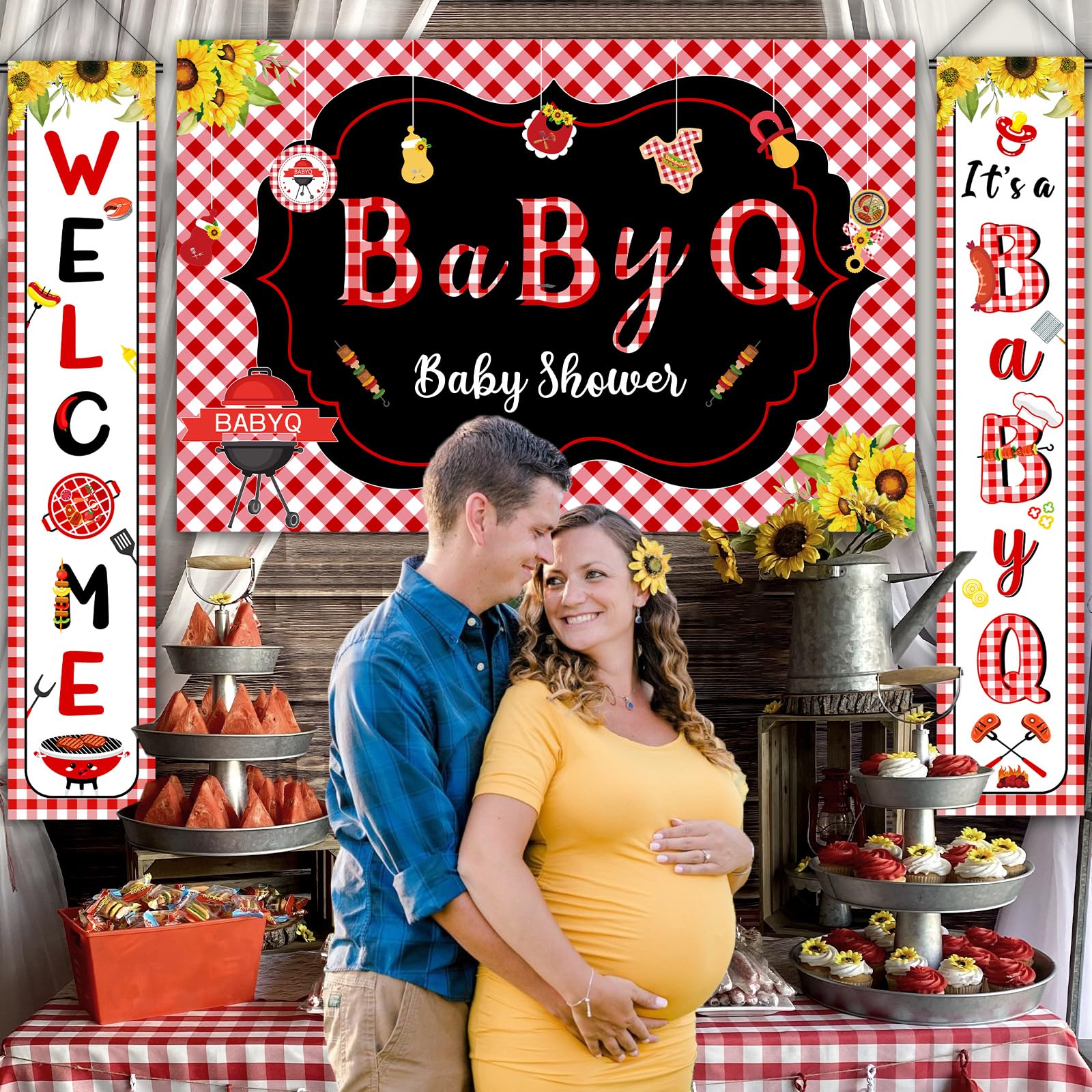 Grill-Babyparty Hintergrund »It’s A BabyQ« – Rustikal Mit Sonnenblumen