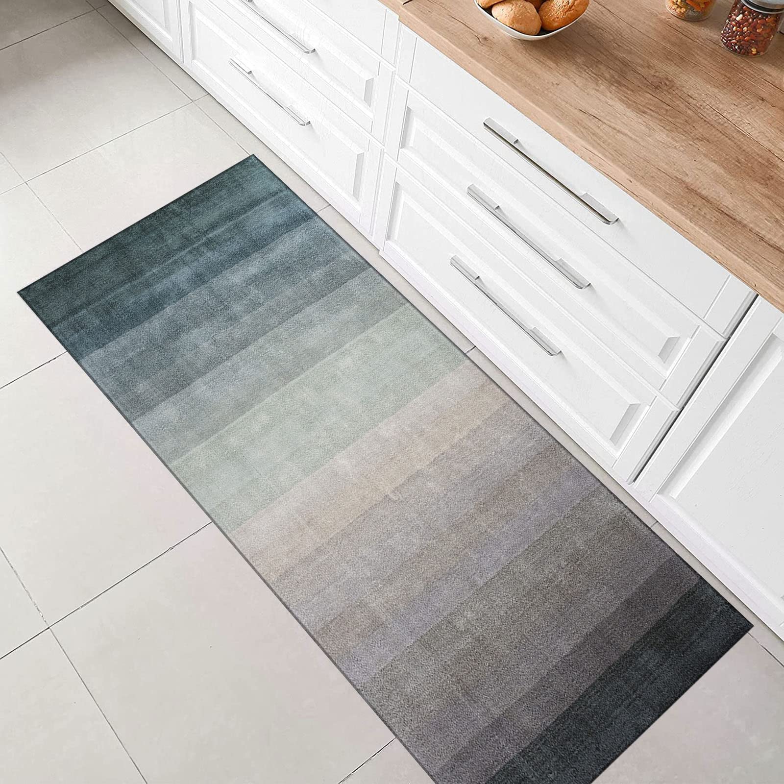 Läufer Teppich Flur Küche rutschfest Waschbar Geometrische Streifen Patchwork Design Vielseitig einsetzbar im Wohnzimmer 120x800cm