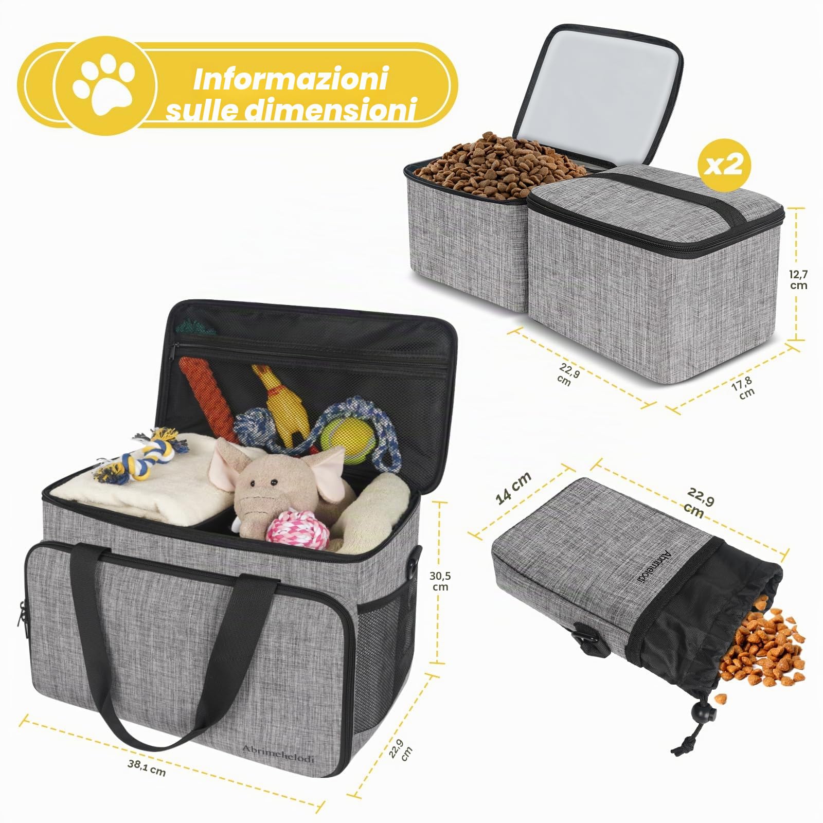 Set di 6 borse da viaggio per cani, kit da viaggio per animali domestici di grandi dimensioni include 2 contenitori per alimenti, 1 organizer da viaggio per cani, 2 ciotole pieghevoli, 1