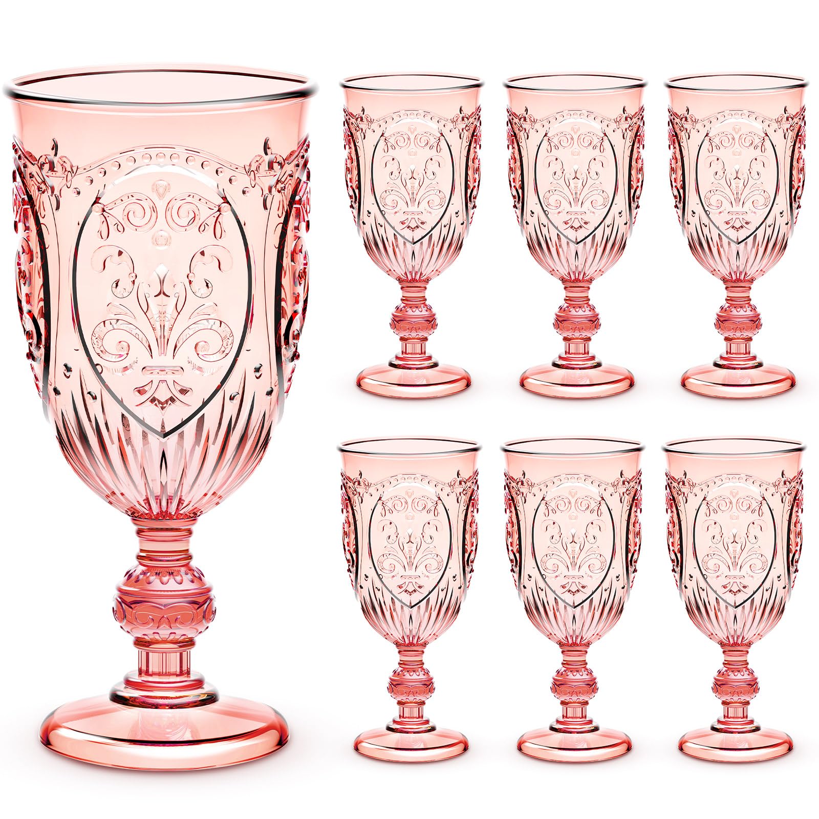 Wiwiqing 6 Pcs Plastic Wine Glasses Vintage Goblets,Pink