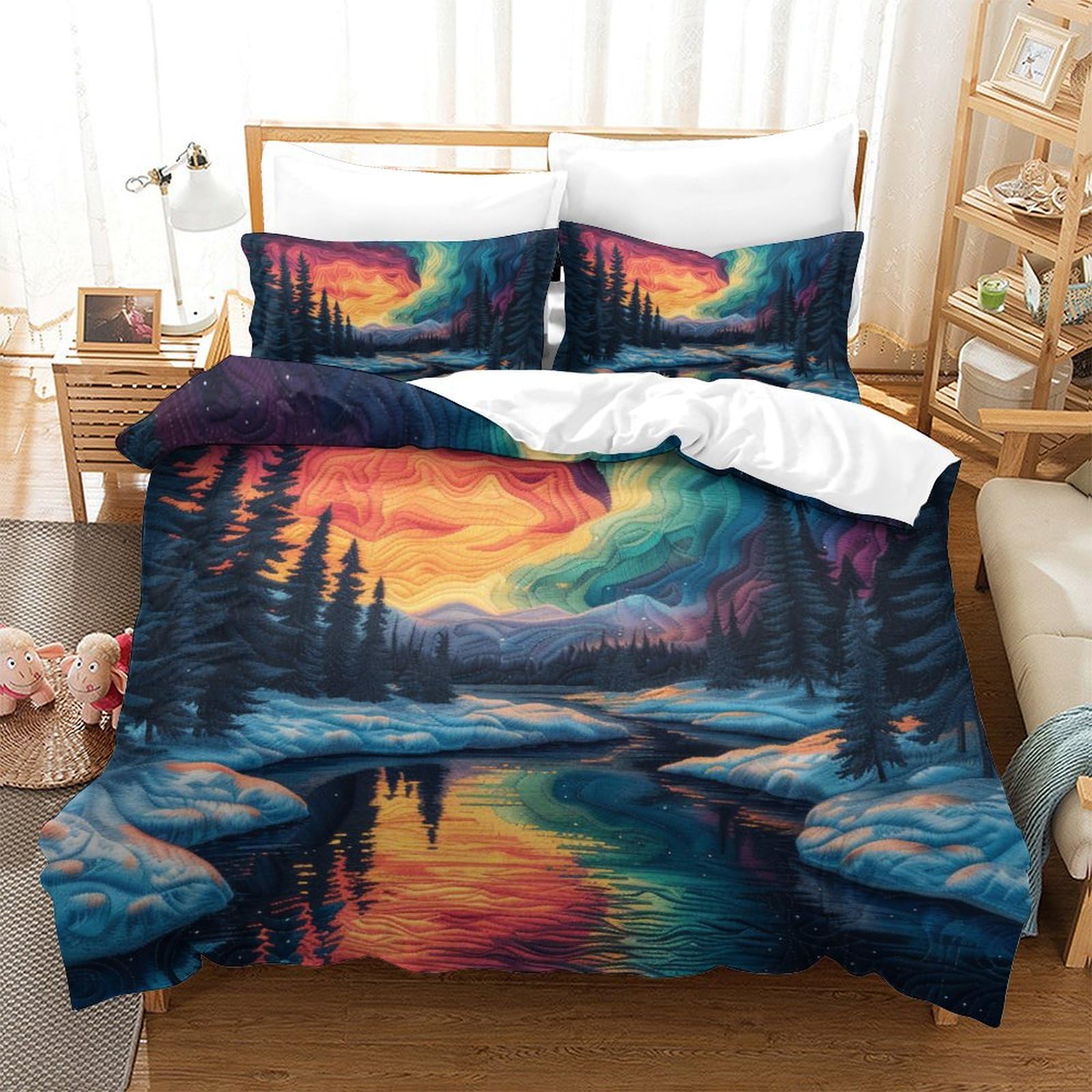Parure de lit 3D aurores boréales 220x240cm, le cadeau déco idéal pour Noël et anniversaires