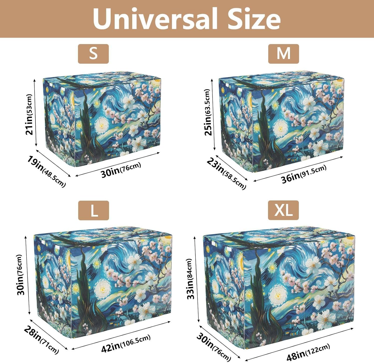 Starry Night Almond Blossom Dog Crate Covers Washable, S-XL Breathable Cage Cover for Indoor Pets, Large