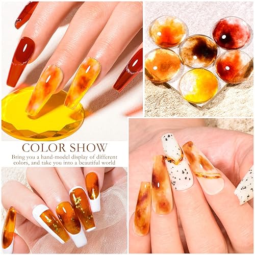Miniatura 4 de MTSSII Esmalte de uñas de gel de cristal de gelatina, uñas translúcidas de concha de tortuga, vino, borgoña, rojo, coral, caramelo, naranja, ámbar,