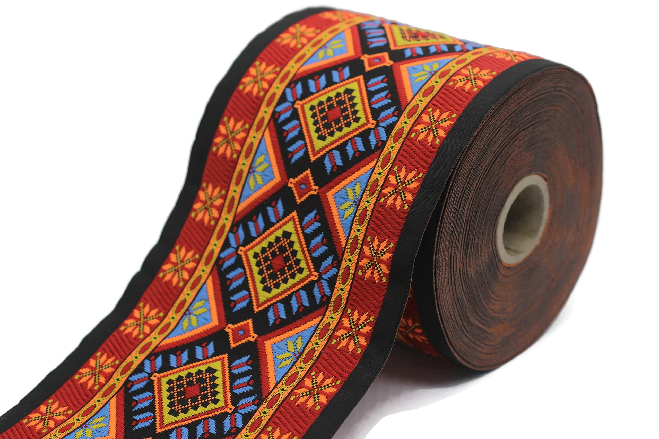 10 Meter Web Borte Webband Jacquardborte Trachtenborte Stickerei Bunt Geometrisch Motiv 100mm