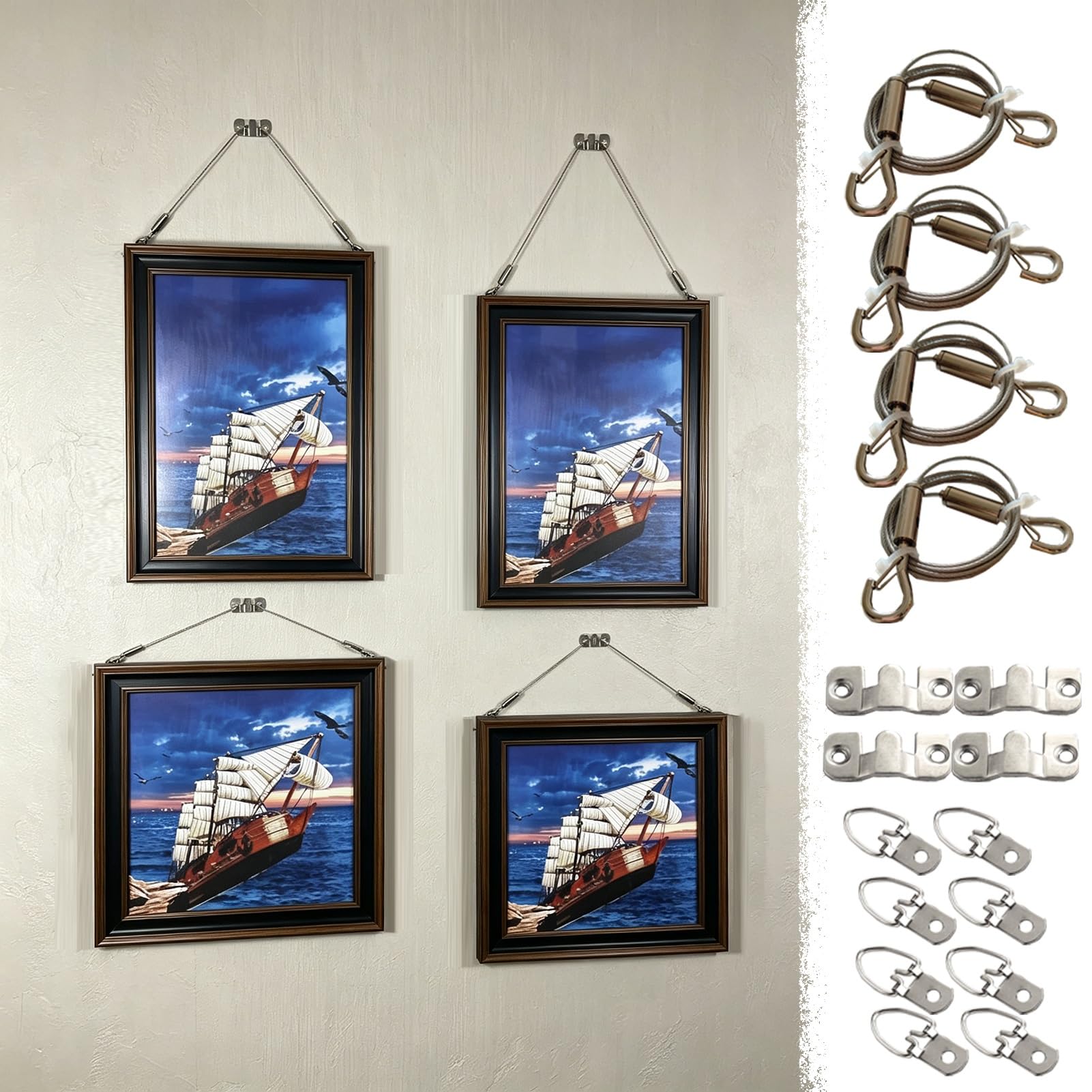 Cimaise pour Tableau Kit de 1-10 Câbles de Suspension Robustes pour Tableaux, Ensemble de Fixations Murales Flexibles Sans Rail, Outil Suspension Tableaux Galerie/Maison