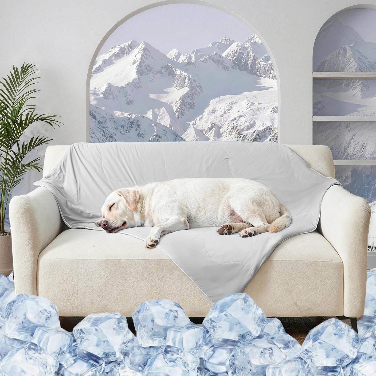 Cooling Blanket for Dogs. Dog Cooling Blankets for Large Dogs, Breathable Cooling Fabric, Cold Washable, Cooling Dog Blanket Durable Scratch-Resistant Soft Fabric for All Seasons, Light Gray
