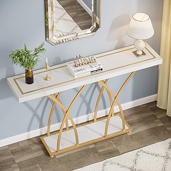 Amazon｜55インチ ゴールド コンソールテーブル モダン 人工