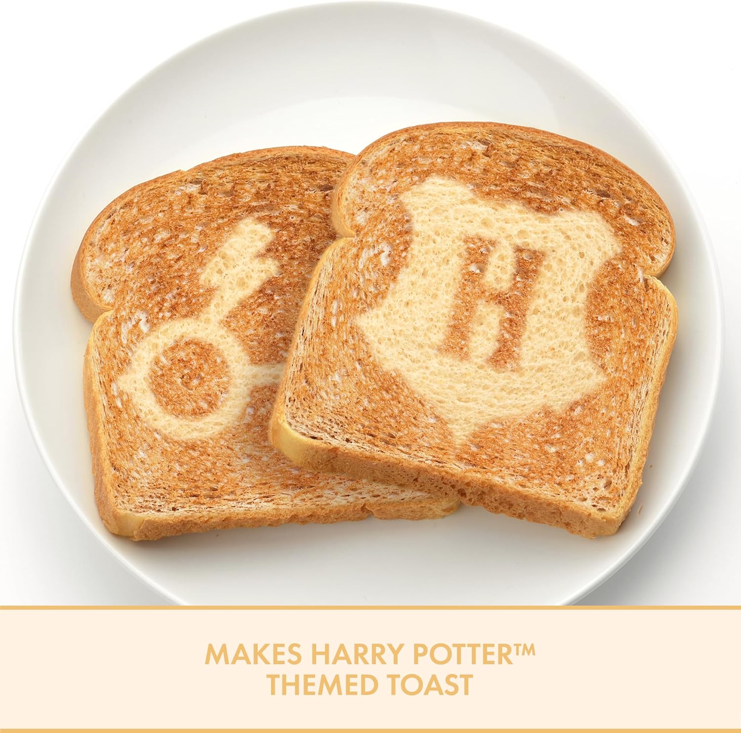 Warner Brothers Harry Potter 2-Slice Toaster by Select Brands, Imprints Hogwarts Crest and Harry Potter Glasses on Toasted Bread, Black and Gold, WBH-26TS