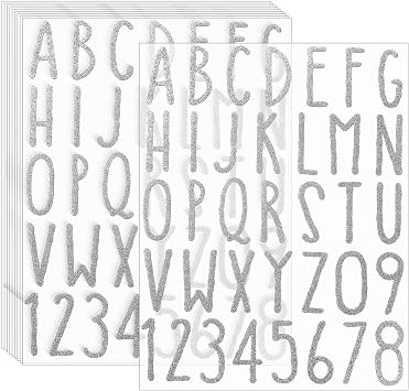 Glitter Alphabet Letter Stickers 360 Pieces 10 Sheets Self Adhesive LettersSilver,2Inch