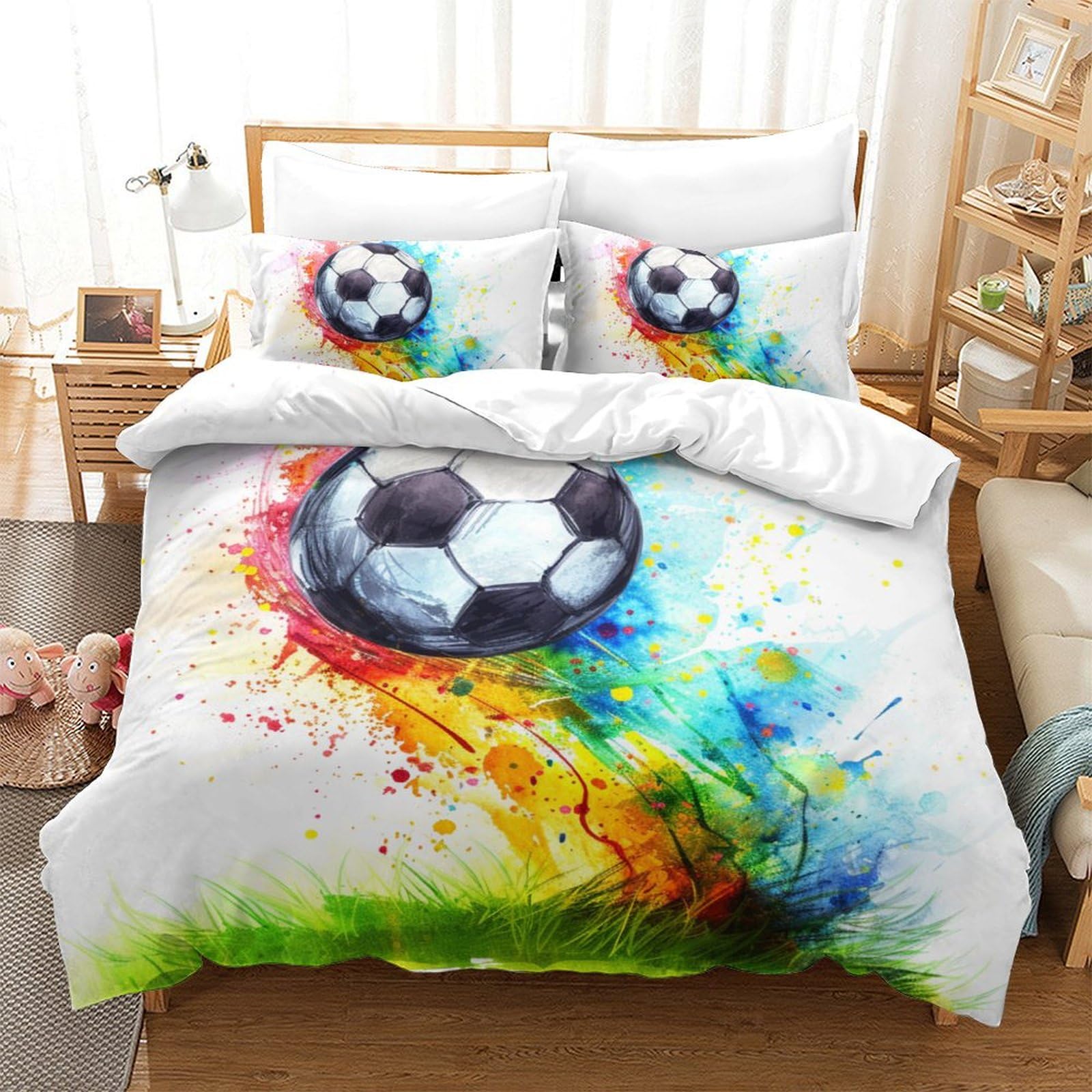 Housse de couette football pour chambre de garçon lit double 200x200