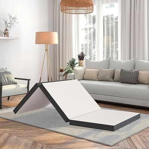 Colchón plegable, colchón de espuma viscoelástica de gel de tres pliegues, colchón plegable portátil con funda lavable y parte inferior