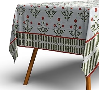 100% Organic Cotton Tuscany Red Jardin and Olive Drab Table Cloth, India...