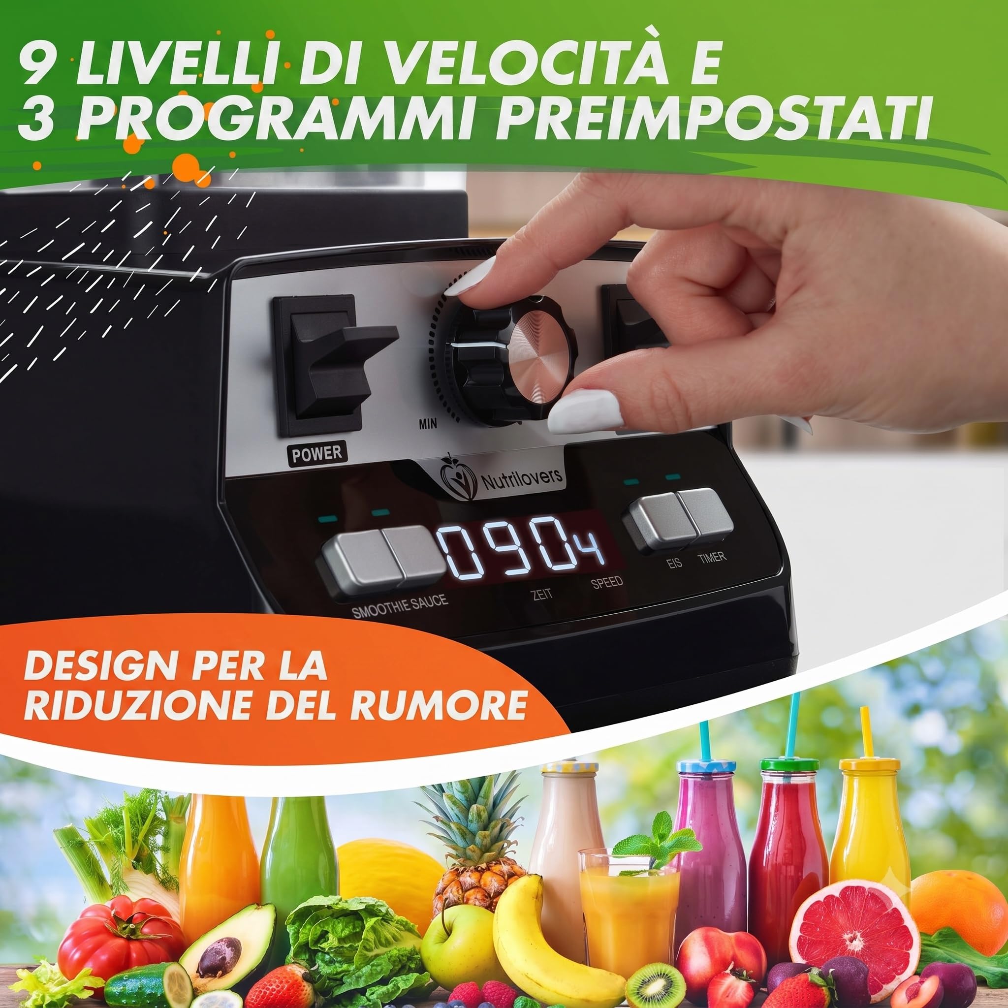 NUTRI-BLENDER MAX Frullatore ad alte prestazioni 2000W - 2L Tritan, senza BPA, 9 vel, timer digitale