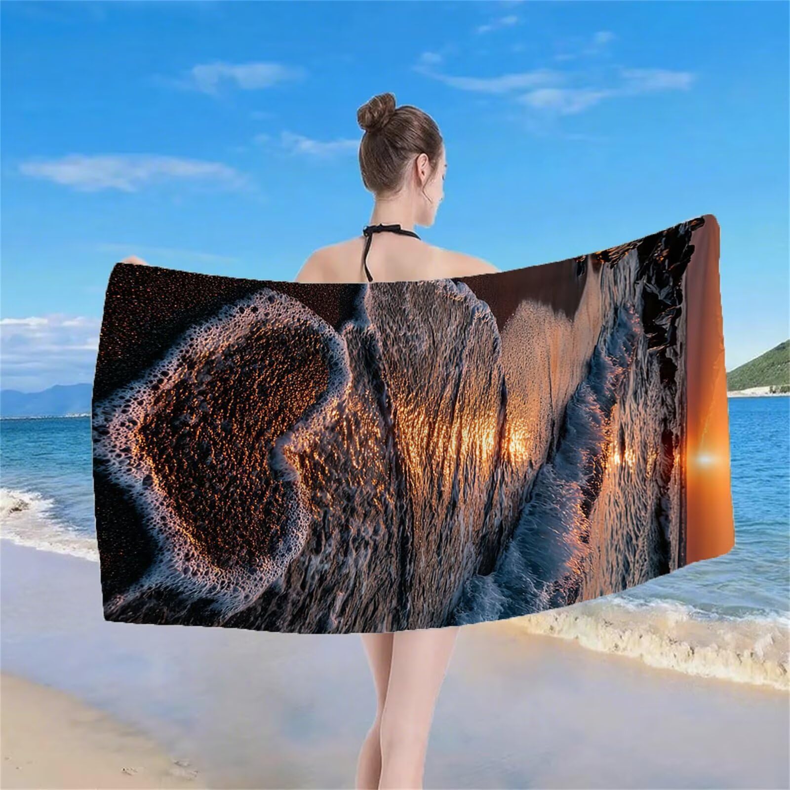Telo Mare Grande, Teli Mare Microfibra Spiaggia, Aantisabbia Asciugatura Rapida Asciugamano Palestra Asciugamani Uomo Donna Stuoia Spiaggia per Piscina Viaggio Accessori 90x200 cm Tramonto S-779