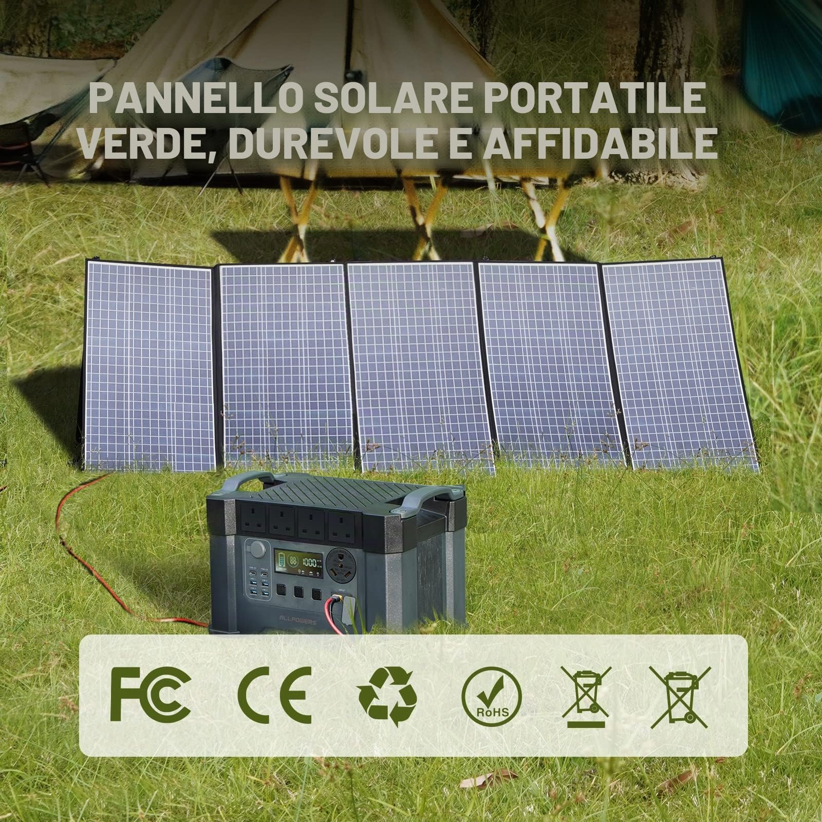 ALLPOWERS Pannello Solare Pieghevole 400W,Caricatore Solare Portatile,Con Prolunga Solare, XT60/DC,Kit di ricarica solare,per Generatore Solare Portatile,Campeggio,Campeggio Giardino Balcone