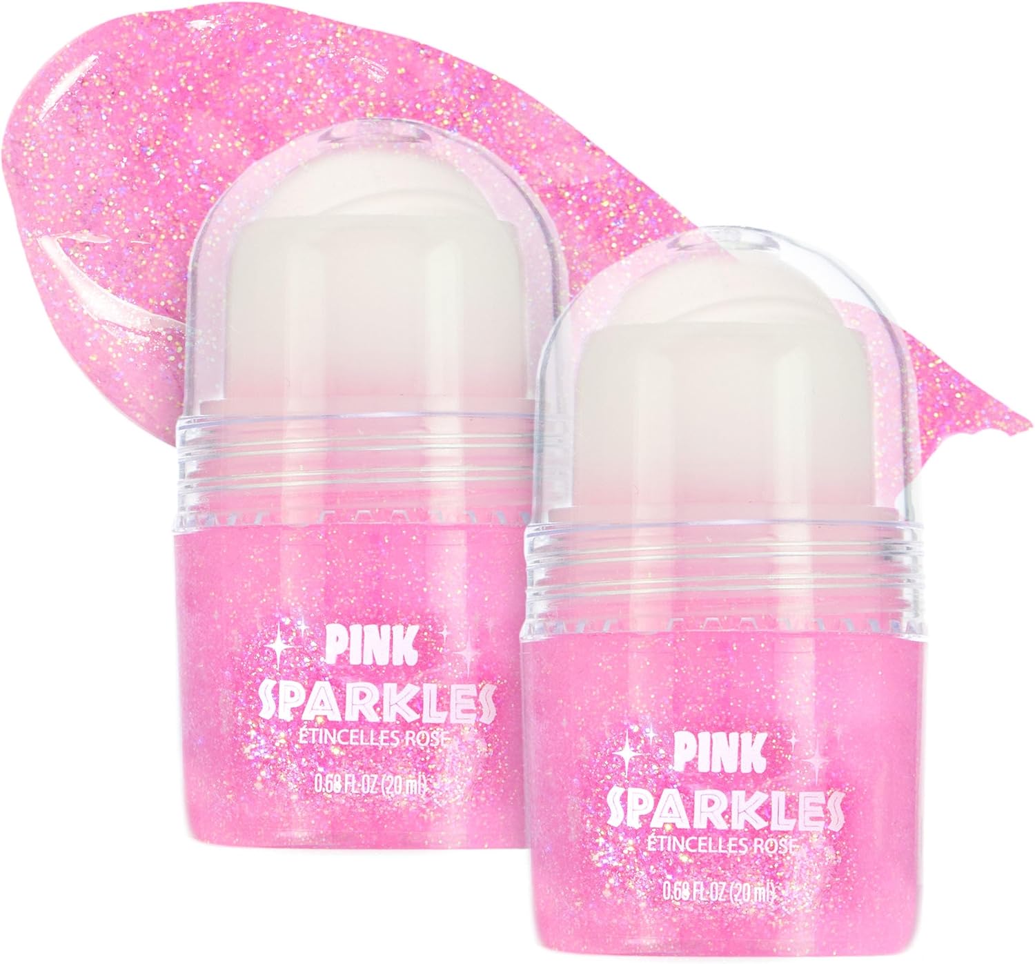 2pc Pink Sparkles Roll-On Glitter Set – Strawberry Scented Roll On Body & Face Glitter, Smooth Rollerball Tip Glitter Stick Face & Body Makeup for Shimmer & Shine