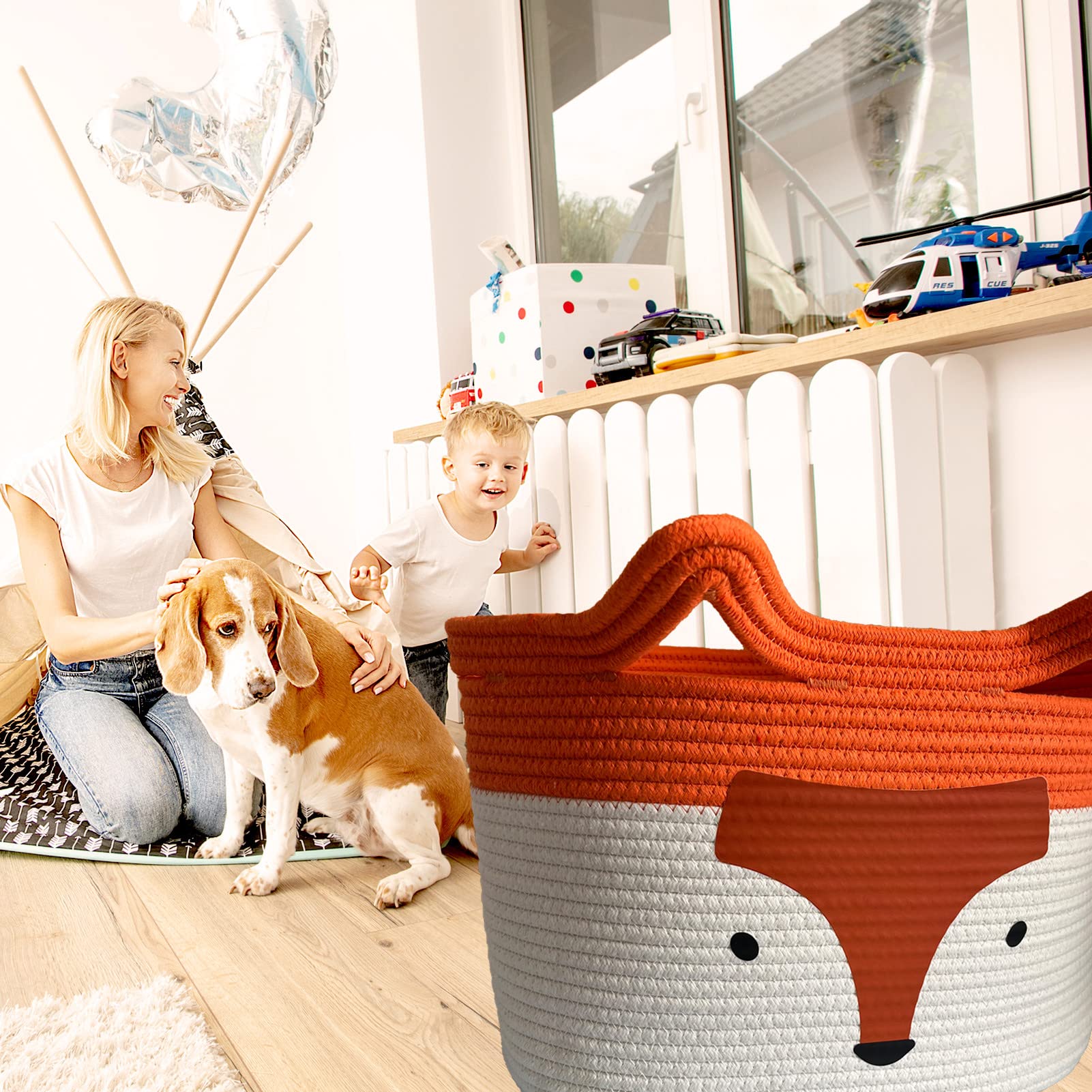 Paniers De Rangement BéBé, Coton Panier A Linge, Rangement Jouet Enfant, Joli Panier à Linge Pour Enfants Et BéBéS, Panier De Rangement Pour Jouets Renard (40 cm × 28 cm)