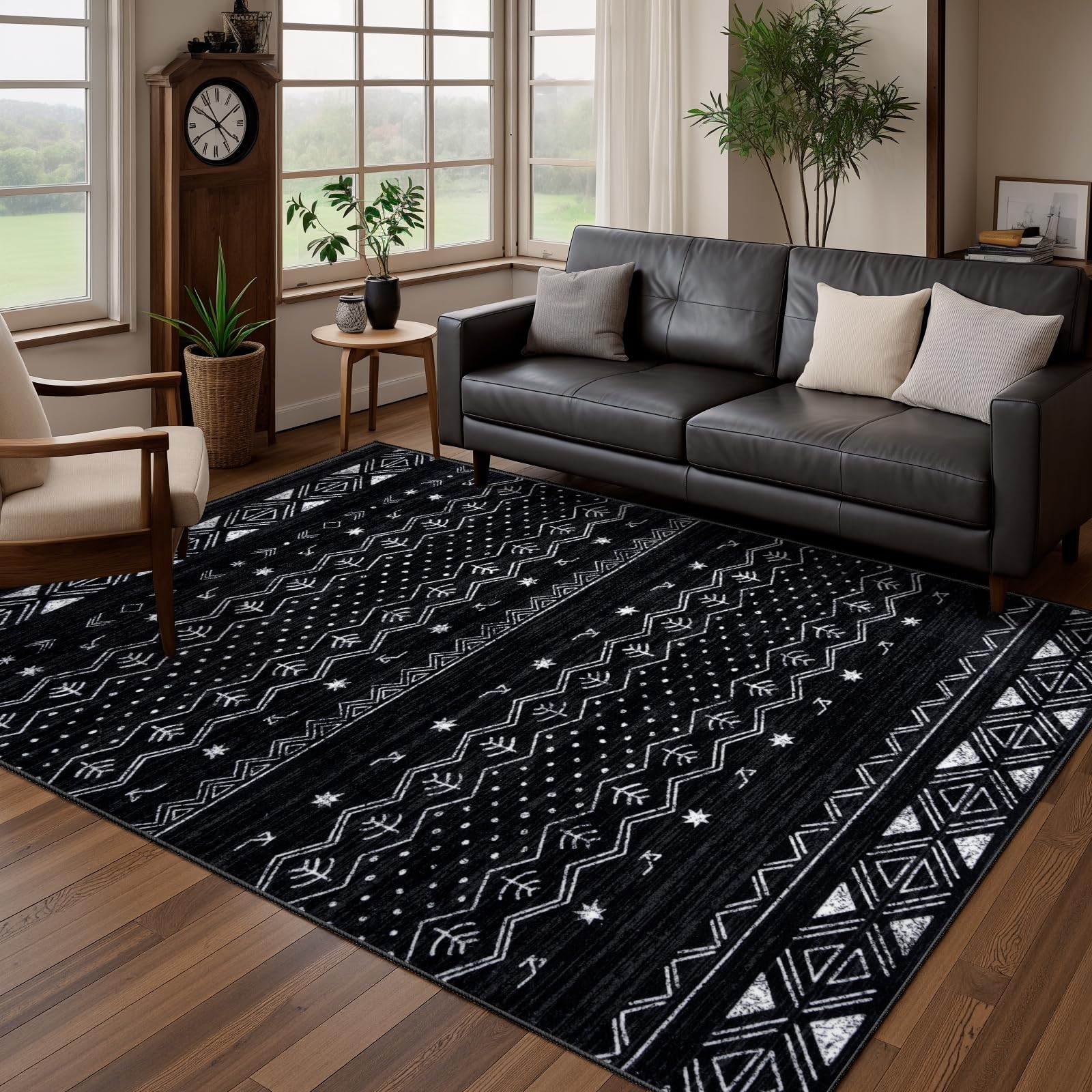 SERISSA Black and White Boho 4x6 Rug