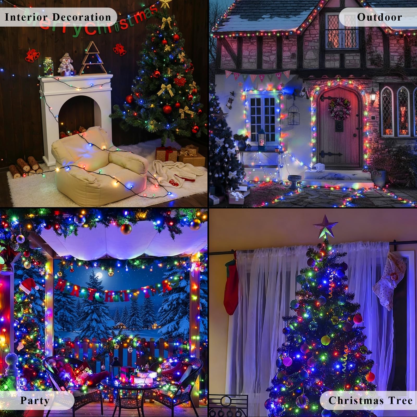 Guirlande Lumineuse Exterieure 100m 1000LED avec Prise, 8 Modes IP44 Étanche Minuterie Mémoire - Multicolore