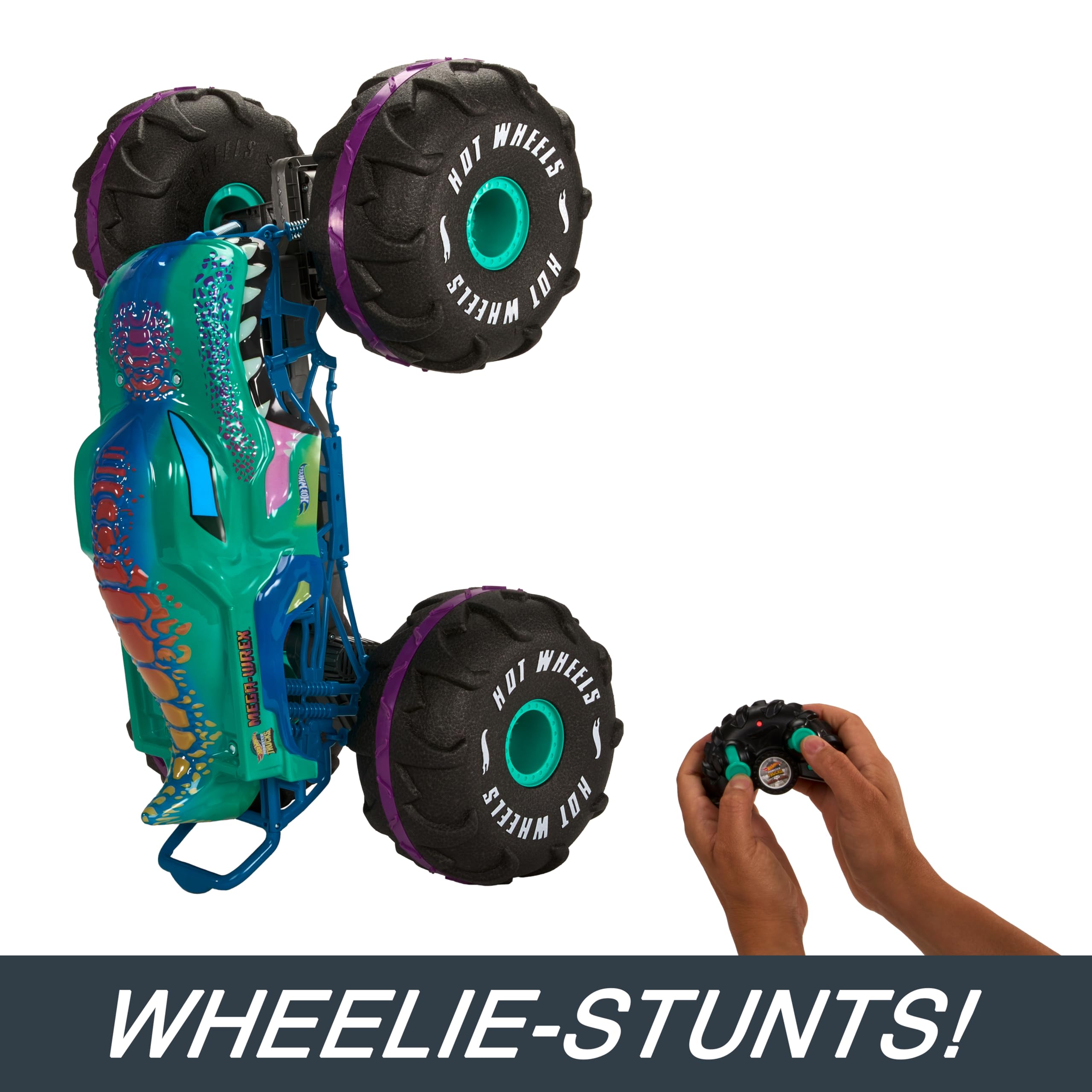 Hot Wheels Monster Trucks Ferngesteuertes Auto, Mega-Wrex im Maßstab 1:6, extragroßer Ferngesteuerter Spielzeug-Truck, mehr als 60 cm lang, HPK28