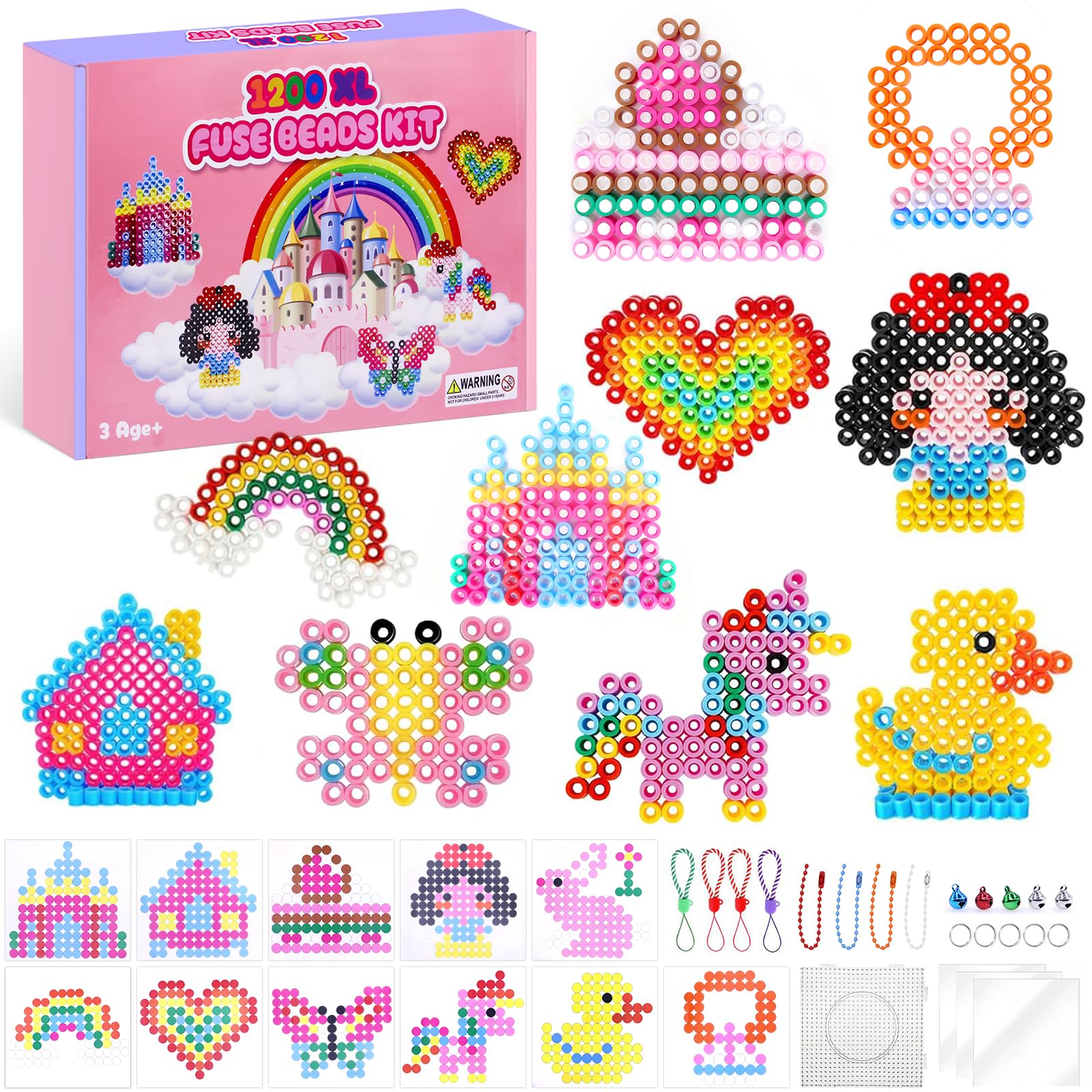 Lot De 1200 Perles à Repasser 10 Mm - 10 Couleurs - Plaques Et Accessoires - Coffret Cadeau - Dès 3 Ans