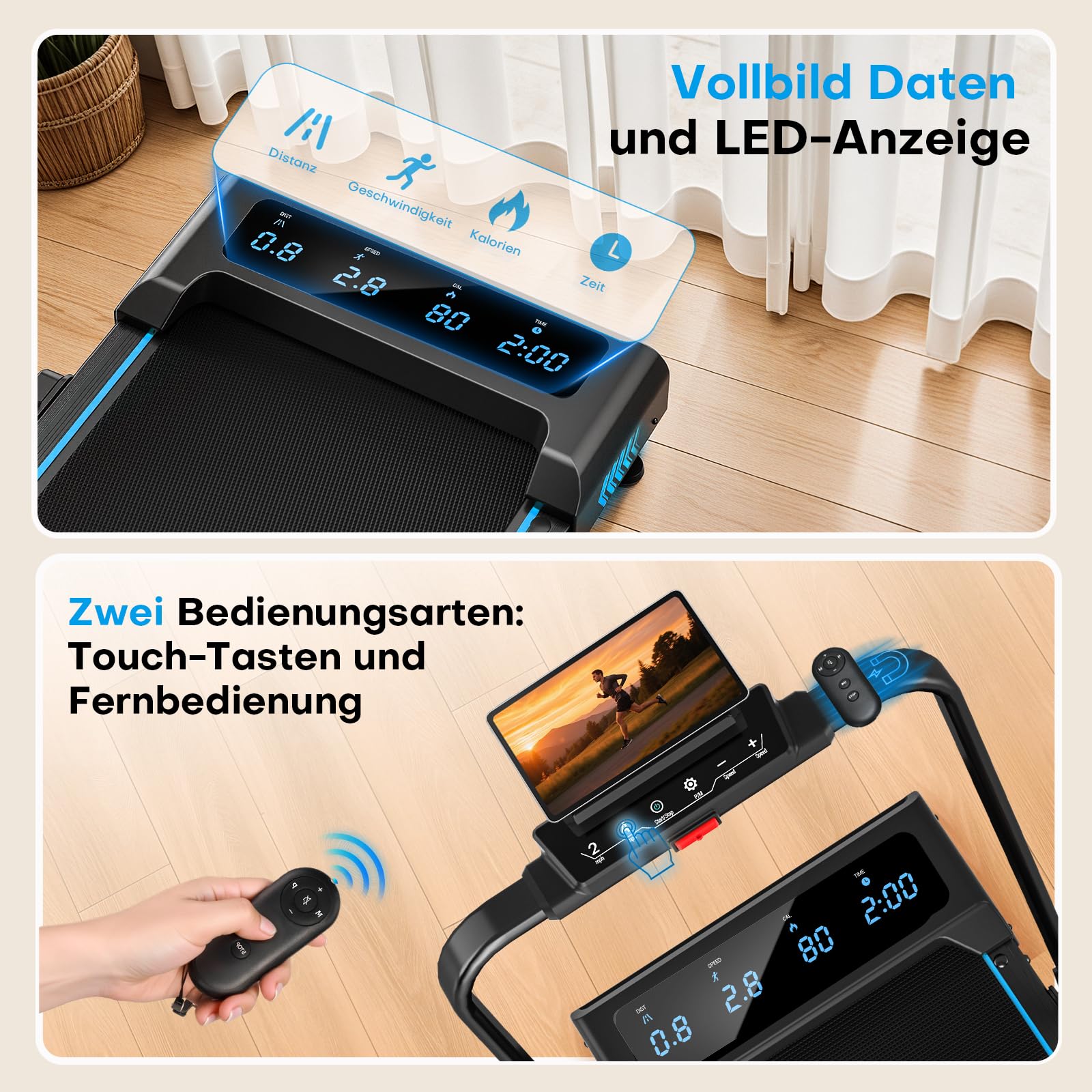 Laufband für Zuhause, 5 in 1 Walking Pad, 12km/h Klappbar Laufband mit 10% Steigung, 2.75HP bürstenlosem Motor Walking Machine mit LED-Anzeige, App-Kompatibilität, 12 Programmen, Doppeloperation