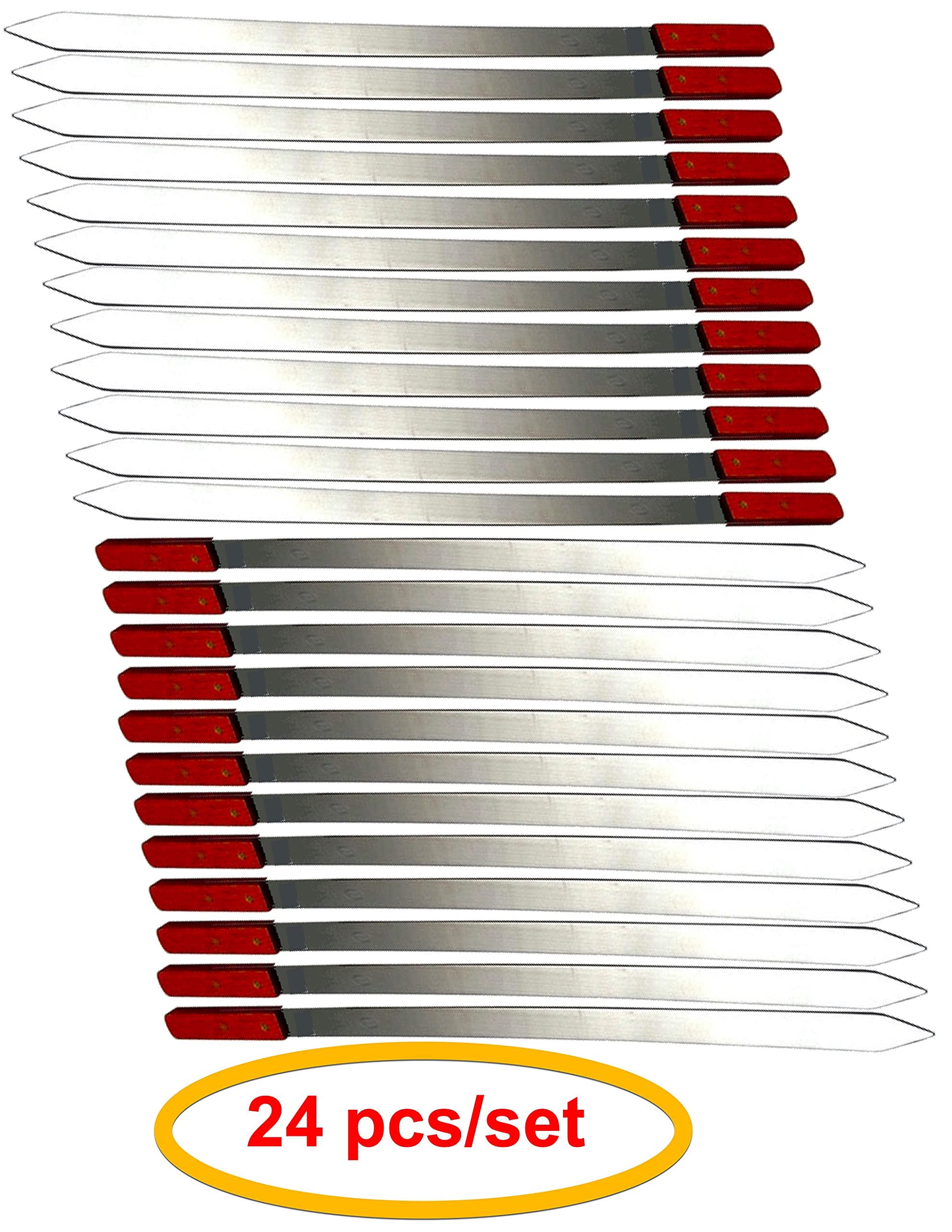 Pinchos de acero inoxidable para barbacoa al aire libre, tenedor de barbacoa con mango de madera maciza para asar Shish Kebob Koubideh Kebab brasileño persa de 1 pulgada de ancho + 1 pincho gratis (24