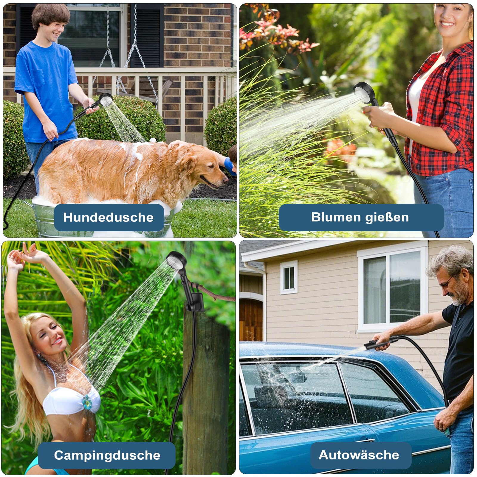 Campingdusche mit Pumpe, Campingdusche Tragbare wiederaufladbarem 10000mAh, intelligenter Digitalanzeige, Camping Dusche mit Duschkopf und Schlauch, für Garten Reisen Haustierwäsch Autowäsche