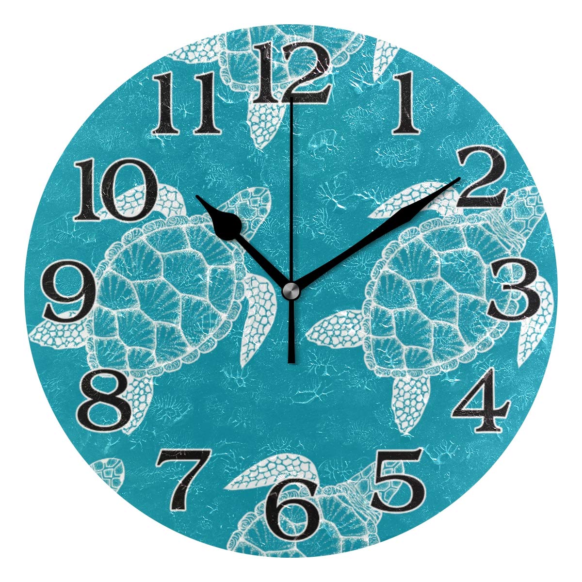 LinomoOcean Sea Turtle Wall Clock Decor, Silent Non Ticking Round Clock Quiet for Kitchen Living Room Bedroom Bathroom Office