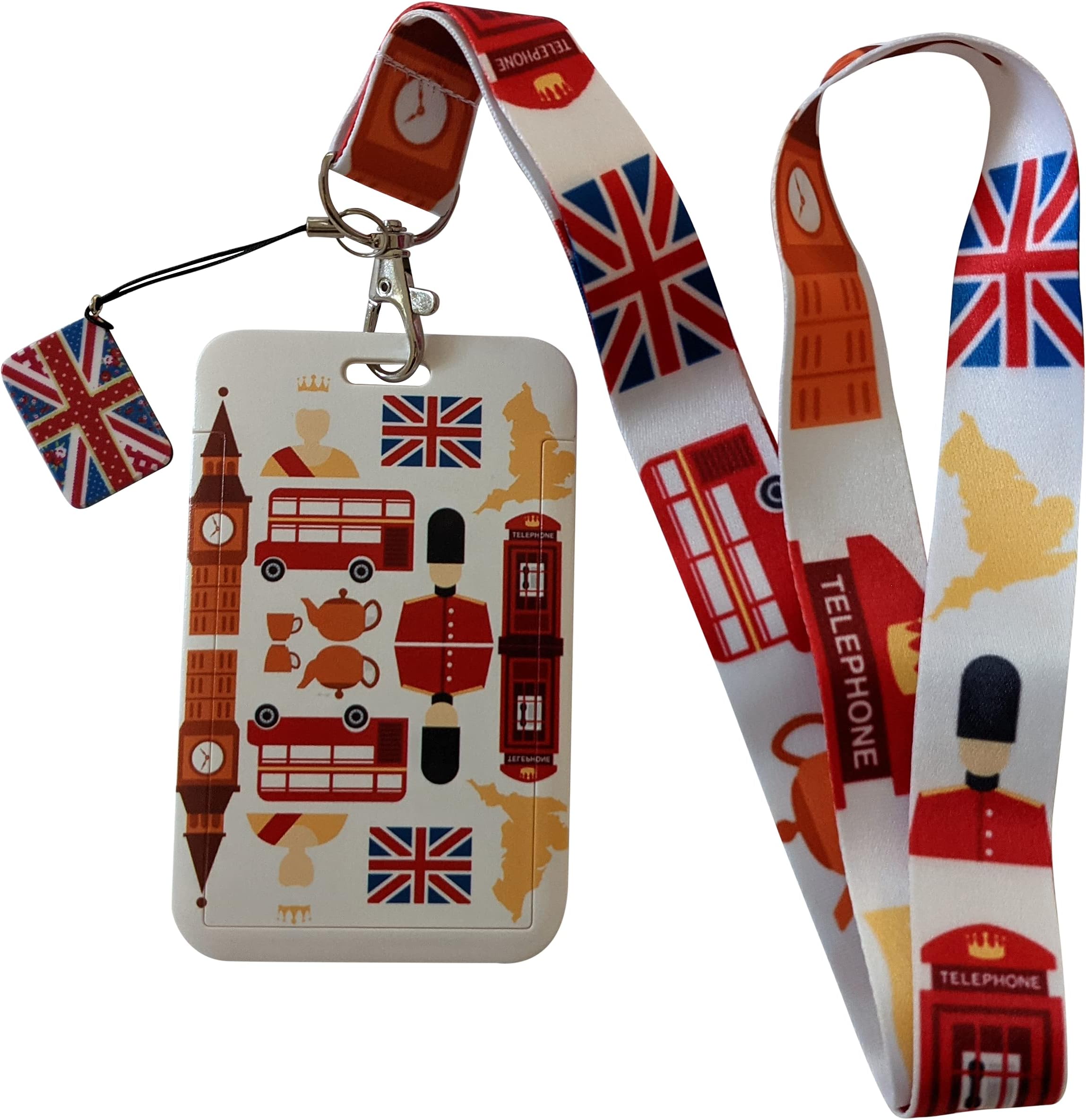 British London Print Lanyards w/ID Badge Holder and Charm (Landmarks)