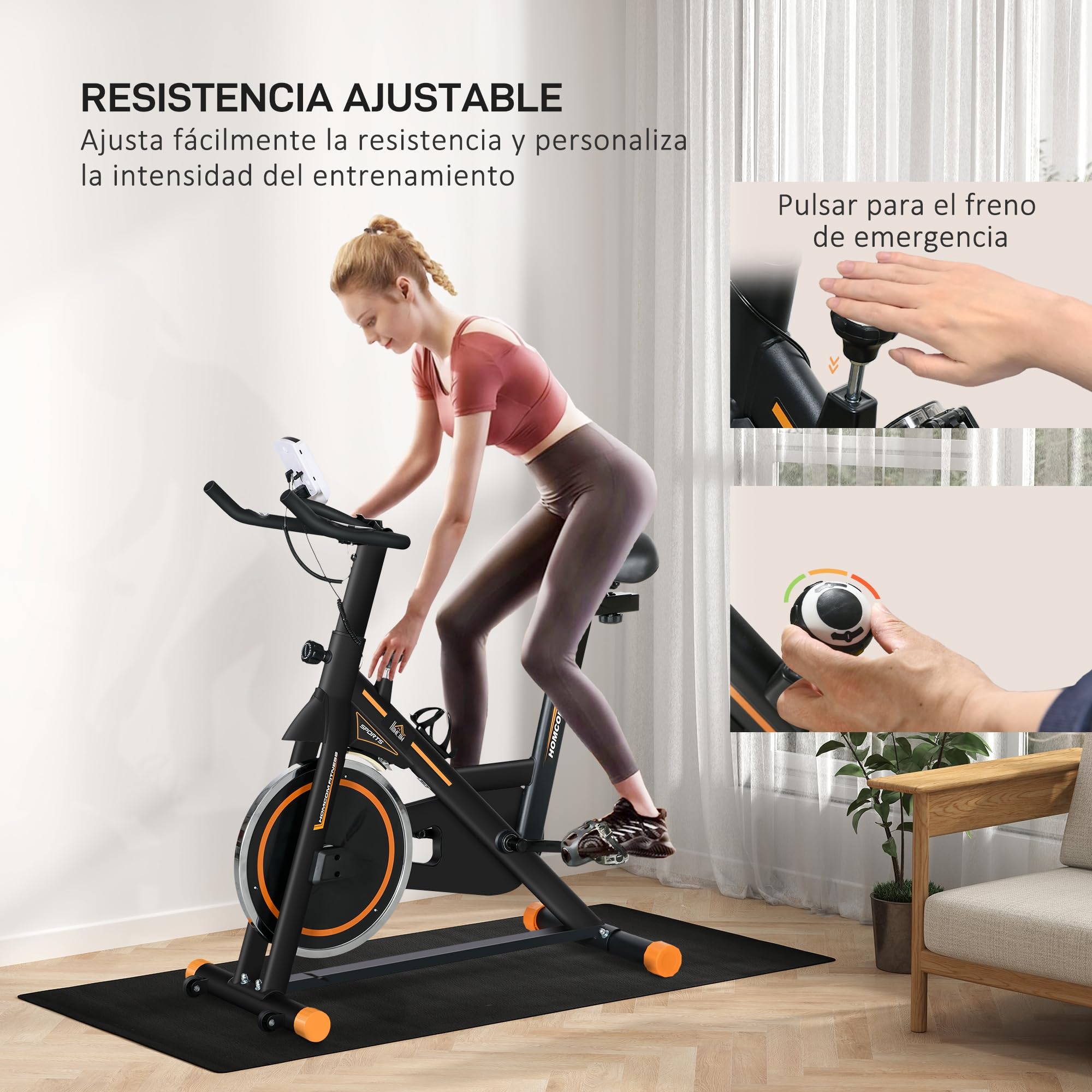 HOMCOM Bicicleta Estática con Volante 8 kg Pantalla LCD Negro | Bici Estática, Resistencia Ajustable, Ejercicio Silencioso, Asiento Ajustable, Carga 120 kg, para Casa Gimnasio