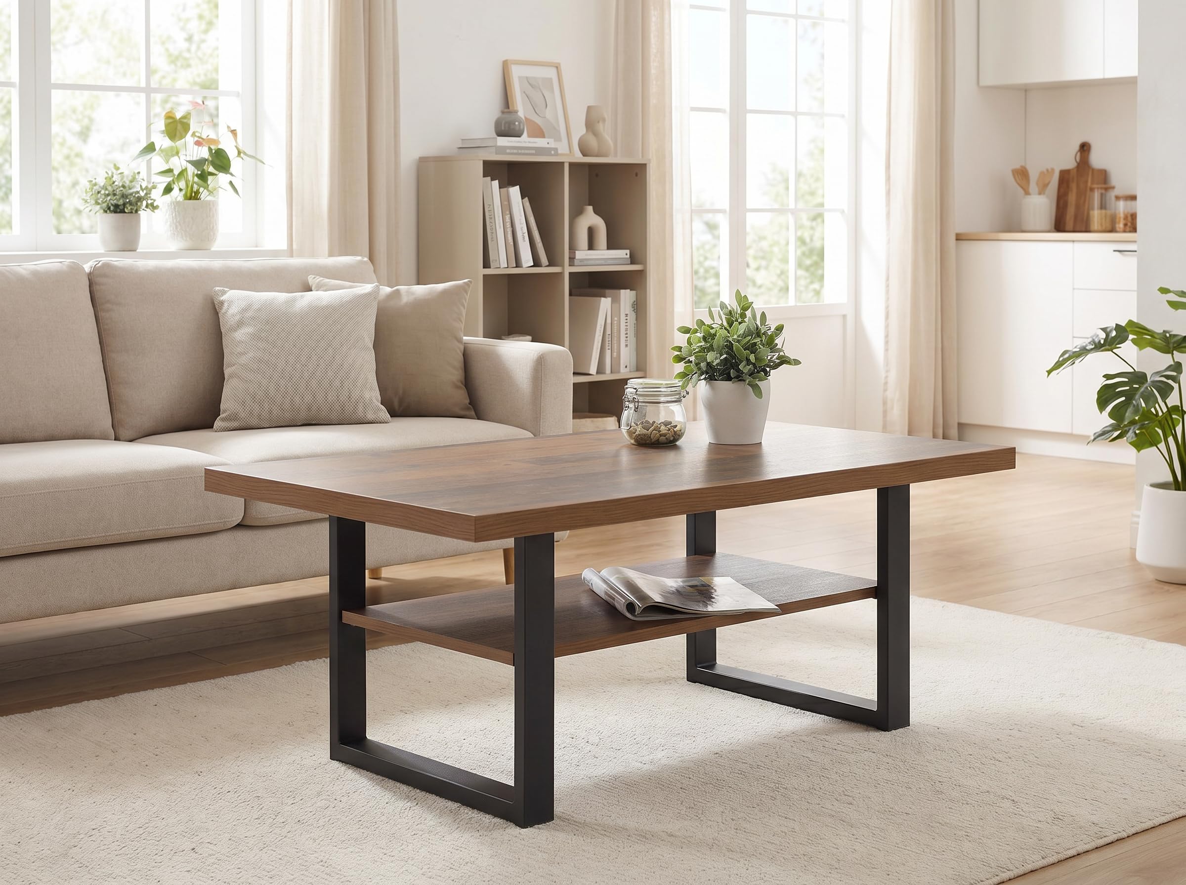 Hela Tische, Anton - Tavolino da divano, tavolo da soggiorno, materiale a base di legno rivestito in melammina, finitura Oldwood, base in metallo, 105 x 69 x 45 cm
