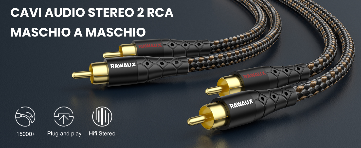 J&D 1,8 m Cavo RCA, cavo audio stereo RCA con 2 connettori, cavo 2 RCA maschio a 2 RCA maschio per sistema Hi-Fi, amplificatore, home theater, placcato oro e intrecciato in nylon [Serie Audiowave