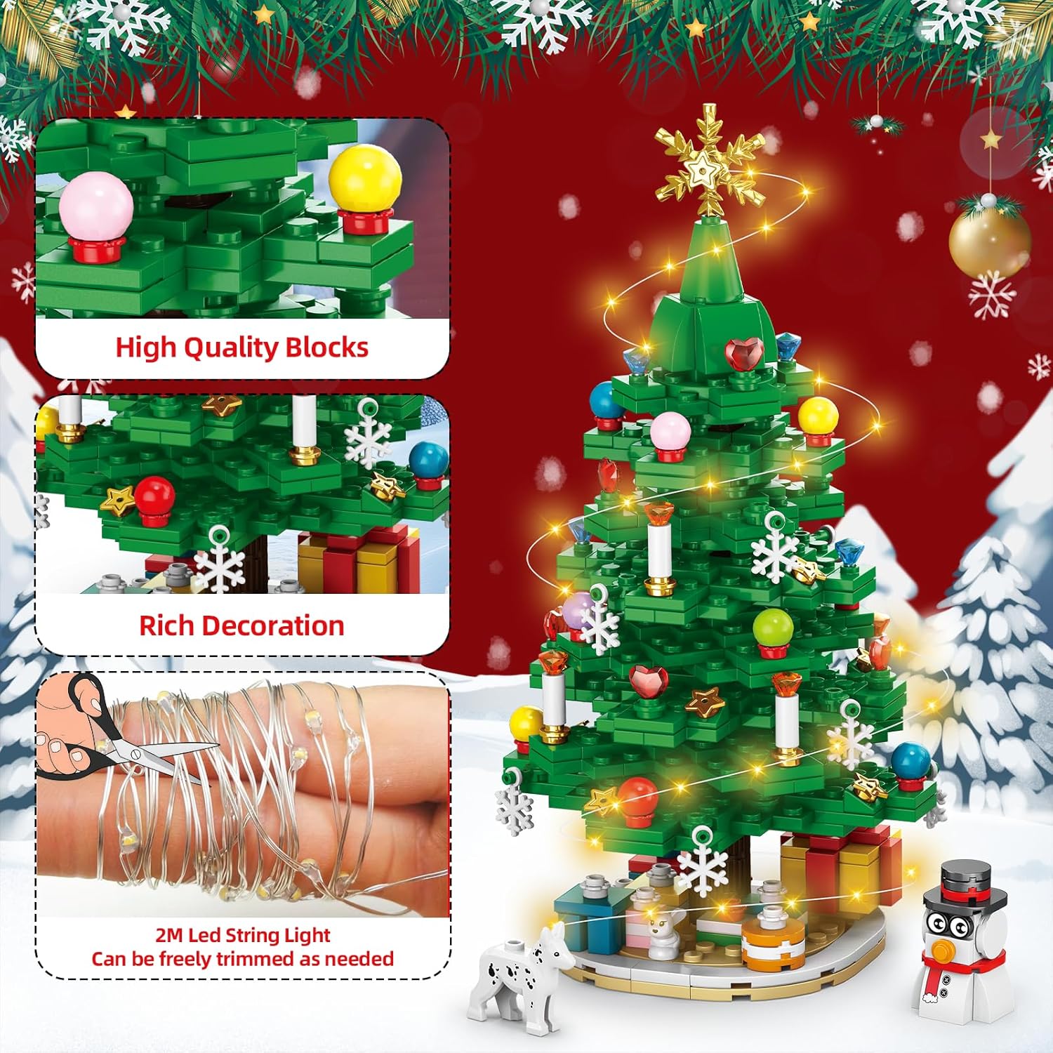 kiothdre 2026 Advent Calendar Christmas Tree Building Blocks with LED Light for Adult Kids,24 Day Countdown Calendar Transform Xmas Tree Building Gifts Toys Decorations for Teen Girls Boys Men Women