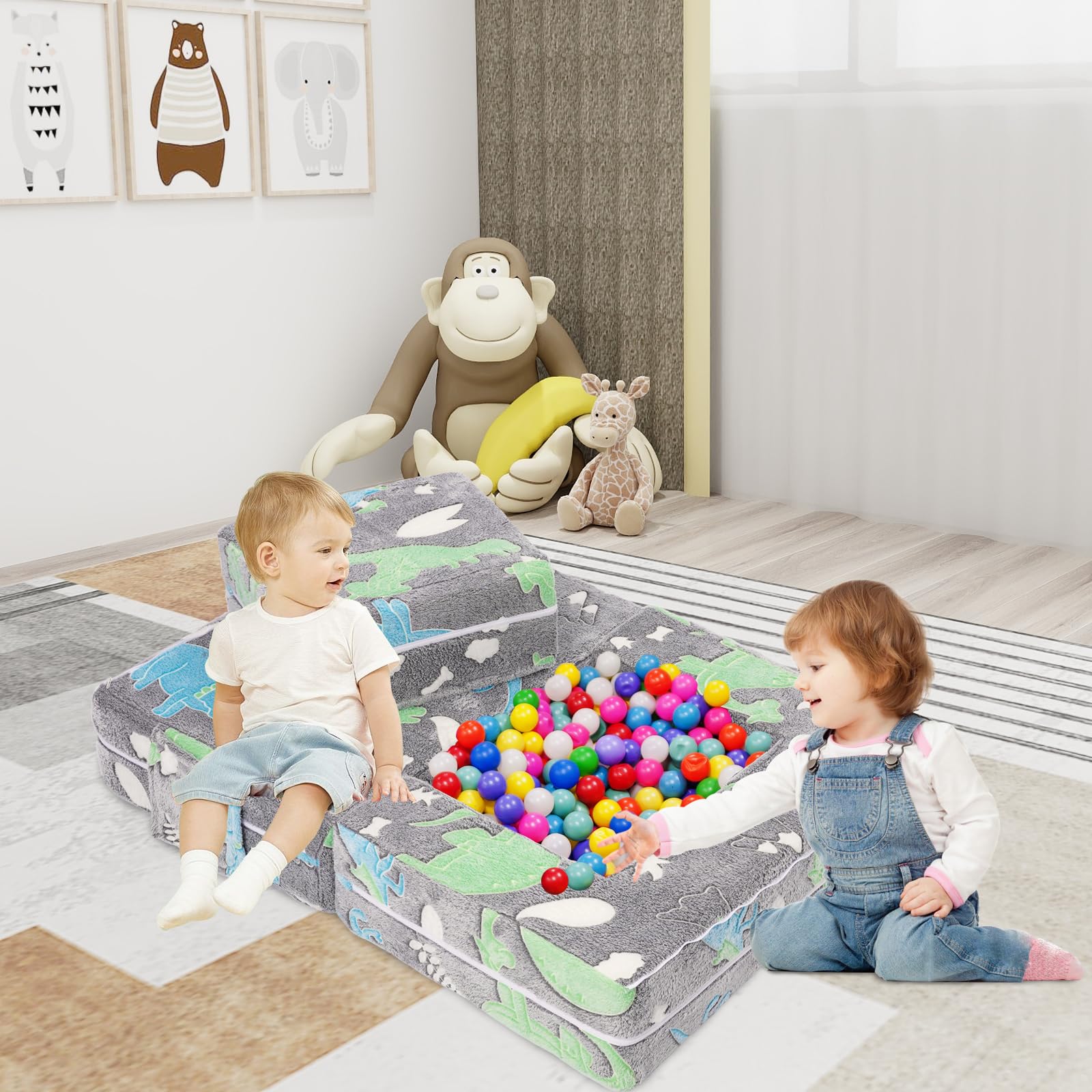 Sofá Infantil Plegable, sofá Cama, extraíble y Lavable, Mini sofá de Juegos para habitación Infantil, sillón Infantil, Gris, 69 x 49 x 33 cm