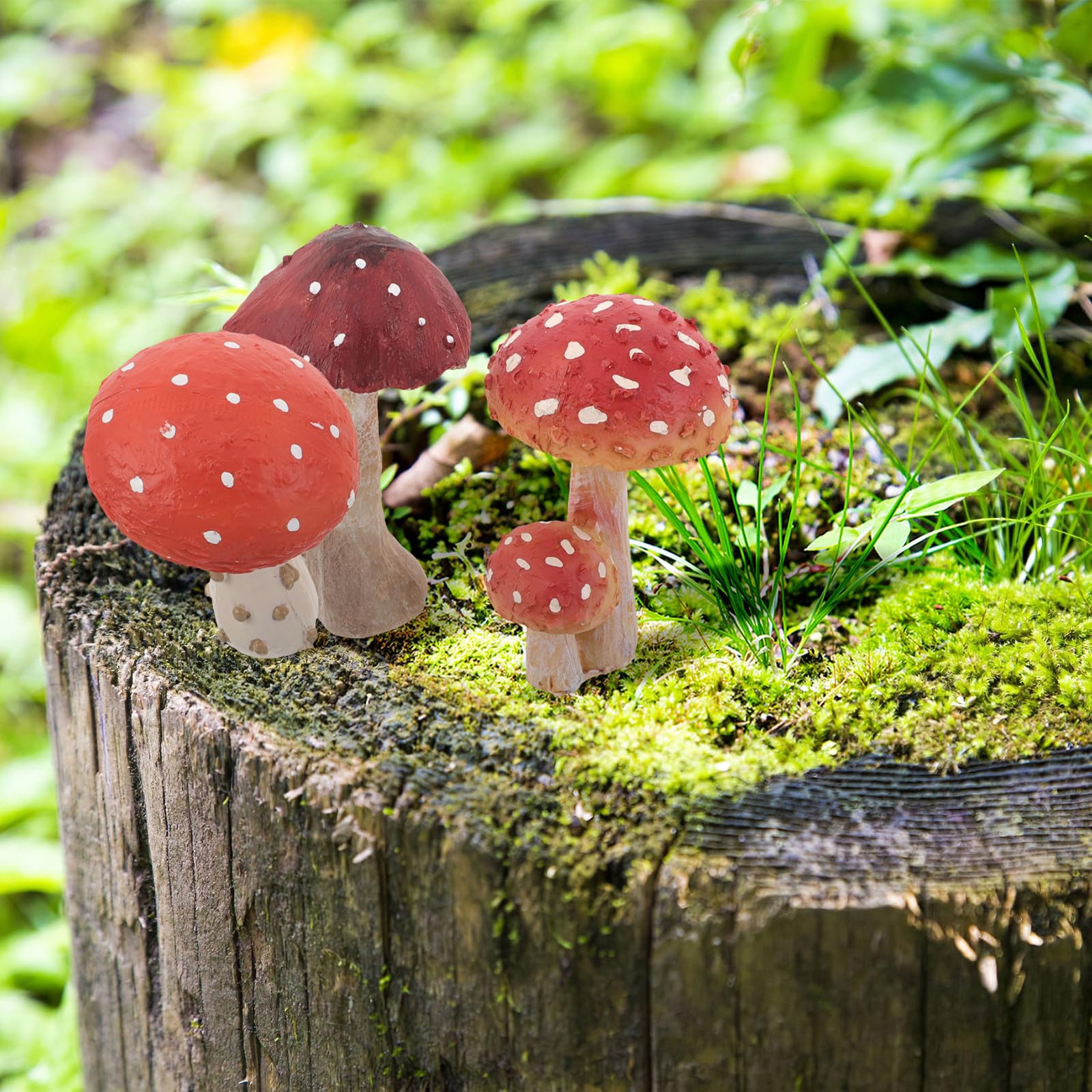 HOMSFOU Statuette di Funghi da Giardino Esterno in Resina, 3 Pezzi Rosso