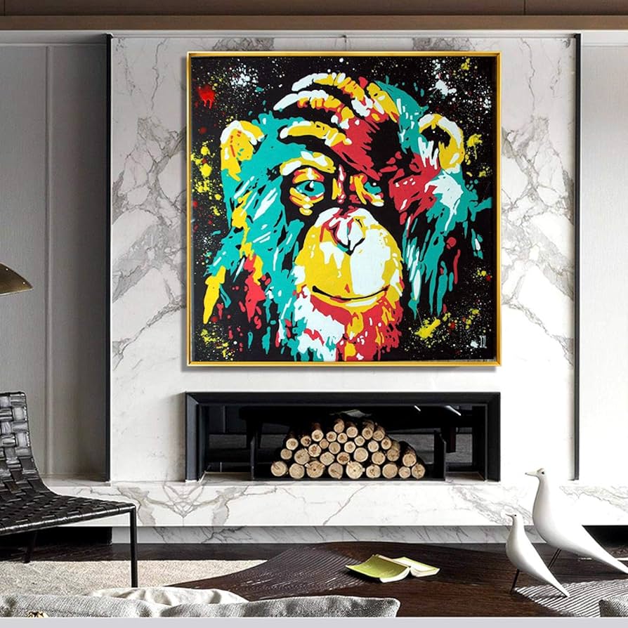 Amazon｜現代アートカラフルな落書きポップアートキャンバス絵画思考猿