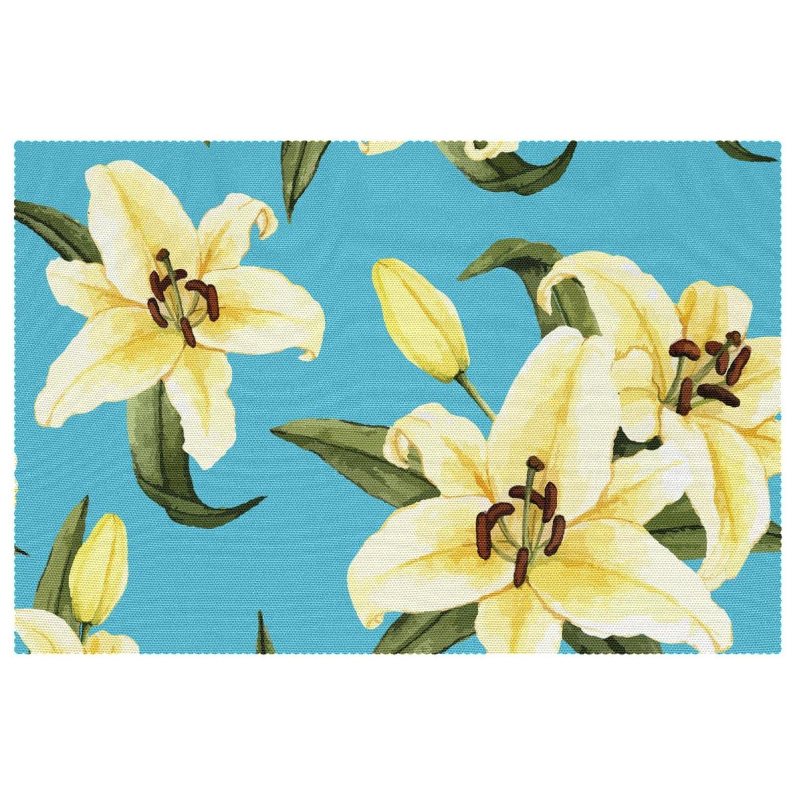 Set de table à motif floral de lys blanc antidérapant pour dîner élégant en famille