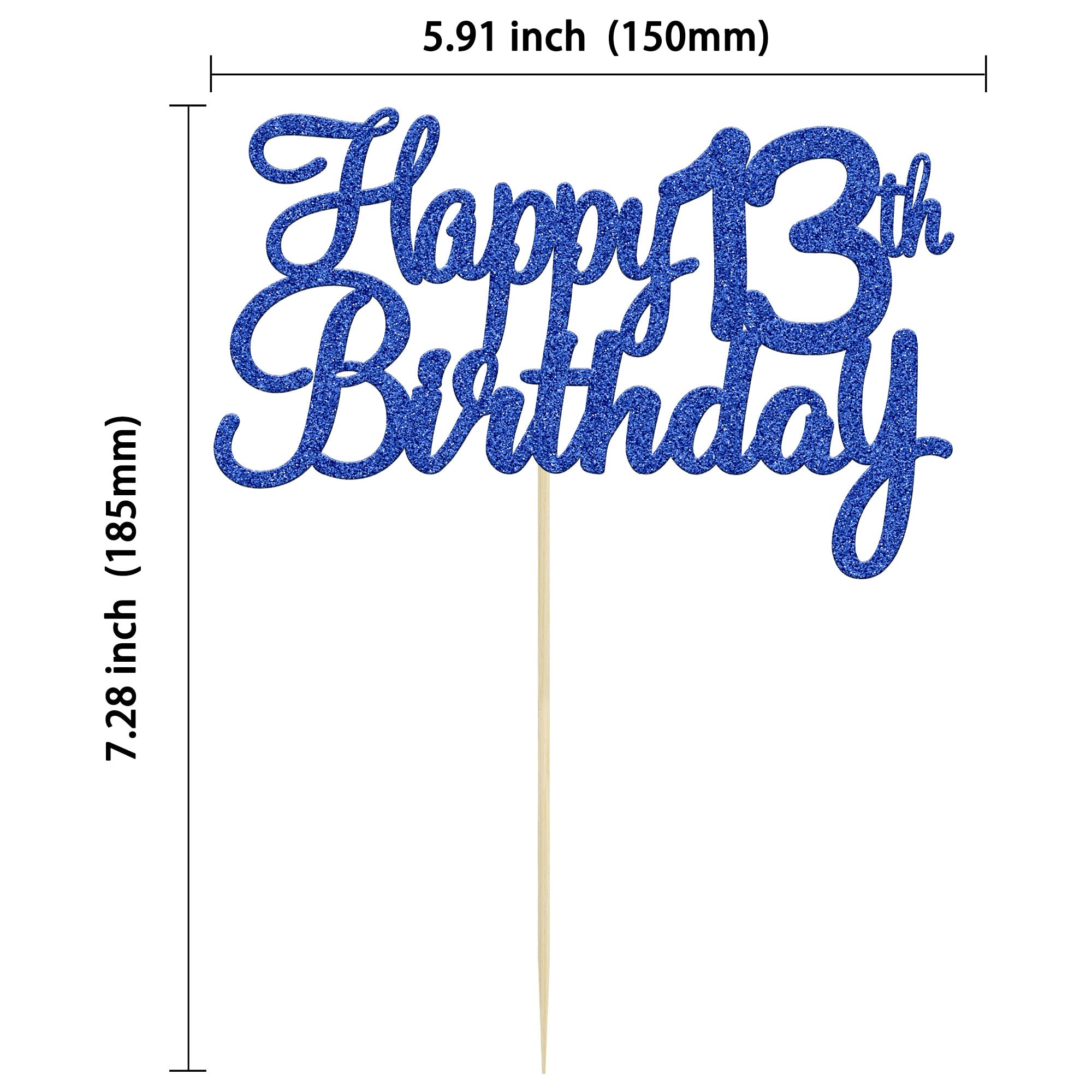 Gyufise 1 x Kuchenaufsatz zum 13. Geburtstag, blauer Glitzer, zum 13. Geburtstag, Kuchendekoration für den 13. Geburtstag, Partyzubehör