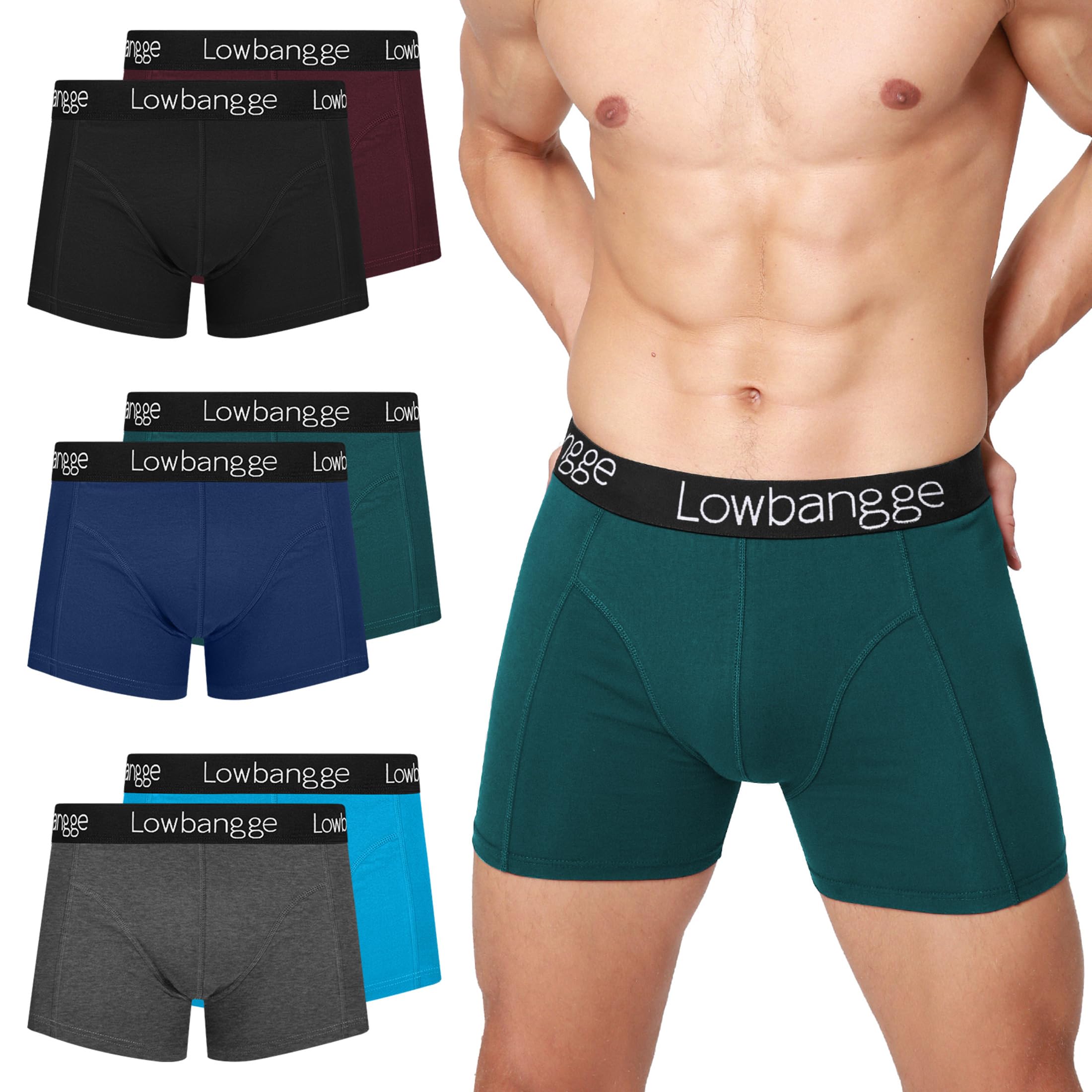 Lowbangge Boxershorts Herren (6er Pack) mit 3D Anti-Rutsch-Bund & 3cm längeren Beinansatz – 24h Premium Komfort gegen Druckstellen für Büro, Sport und Alltag