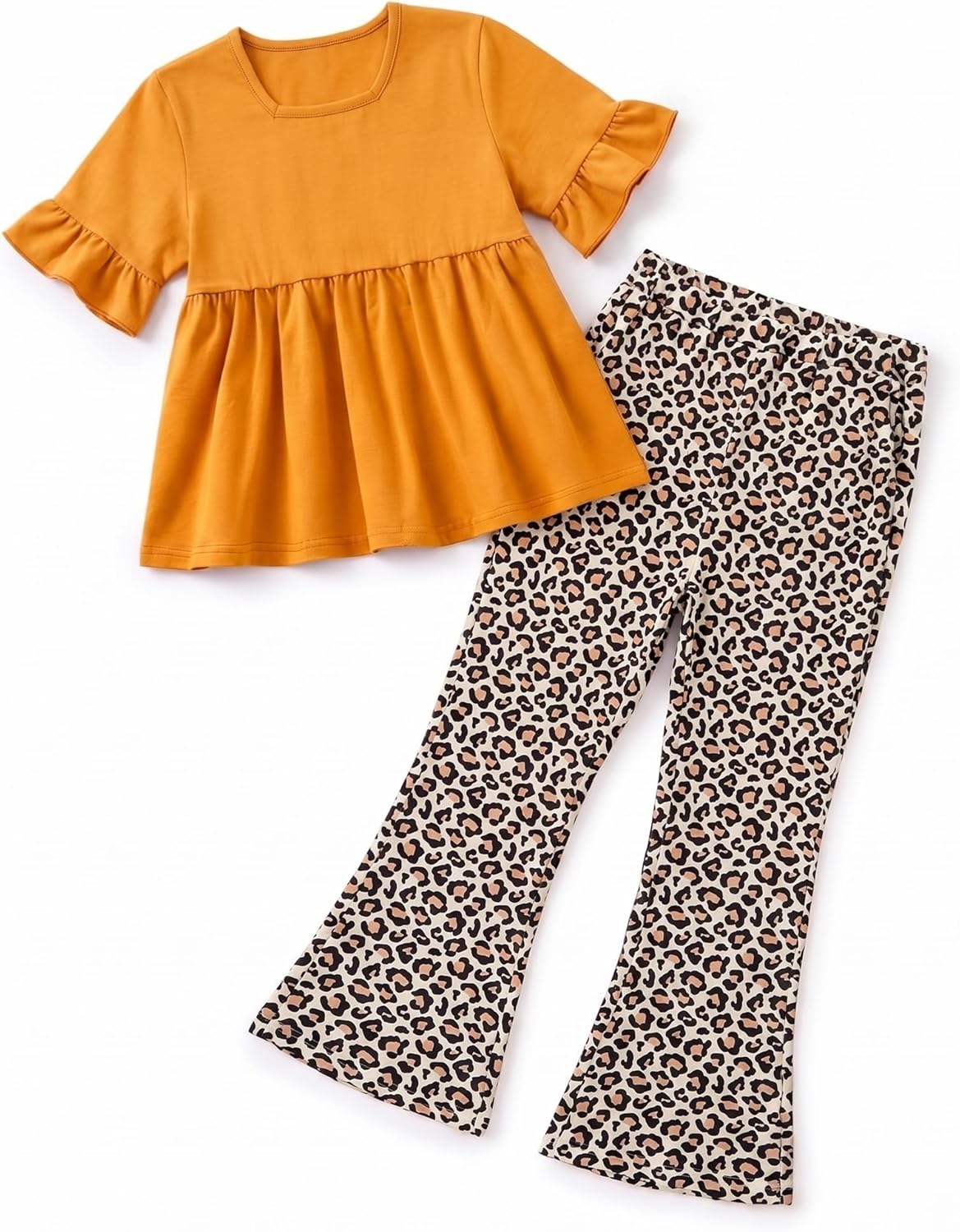 Toddler Girl Clothes Ruffle Sleeve Shirt Top Floral Flare Leg Pants 2PC Summer Outfit Set