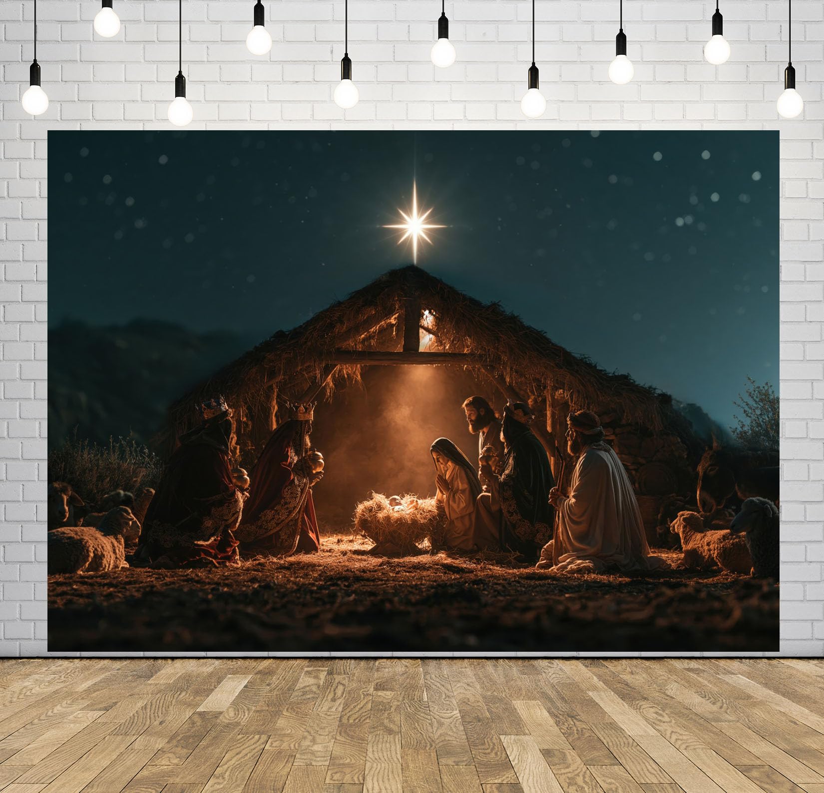 BELECO 3x2.5m Sfondo in tessuto notte stella di Betlemme Natività