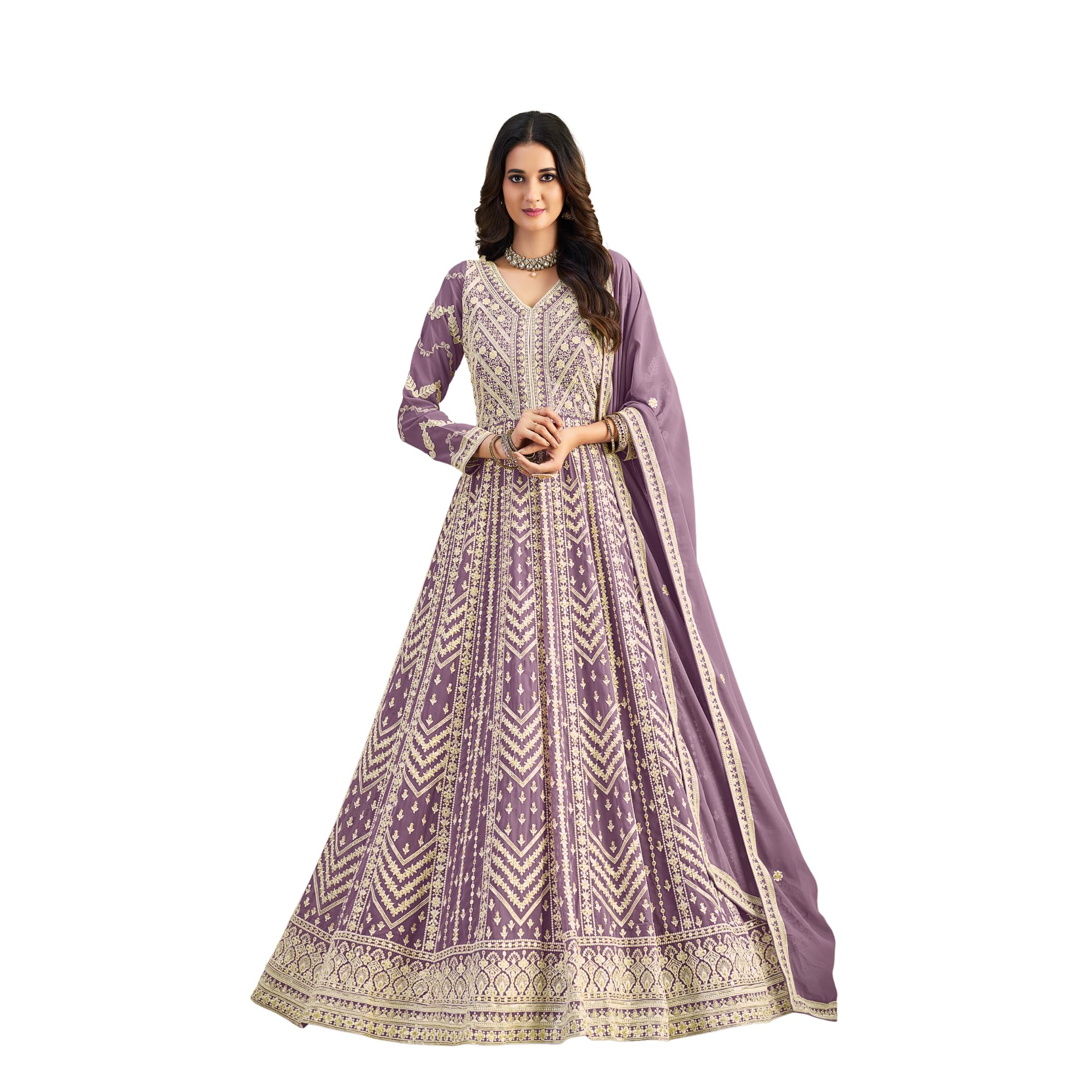 Vestido Anarkali de Georgette con Bordado Elegante Completo para Bodas 7