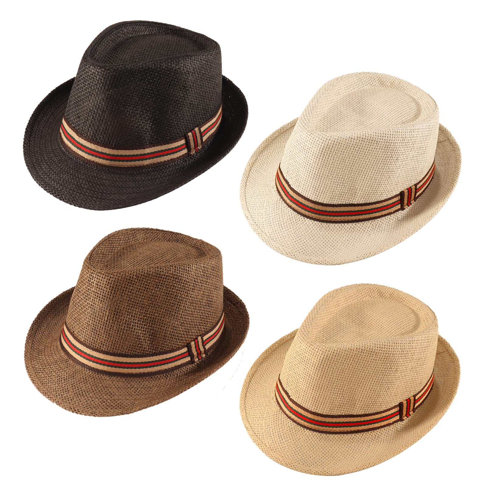 4 Pack Straw Fedora Hat for Men Women Short Brim Trilby Hat Classic Panama Summer Beach Sun Hat