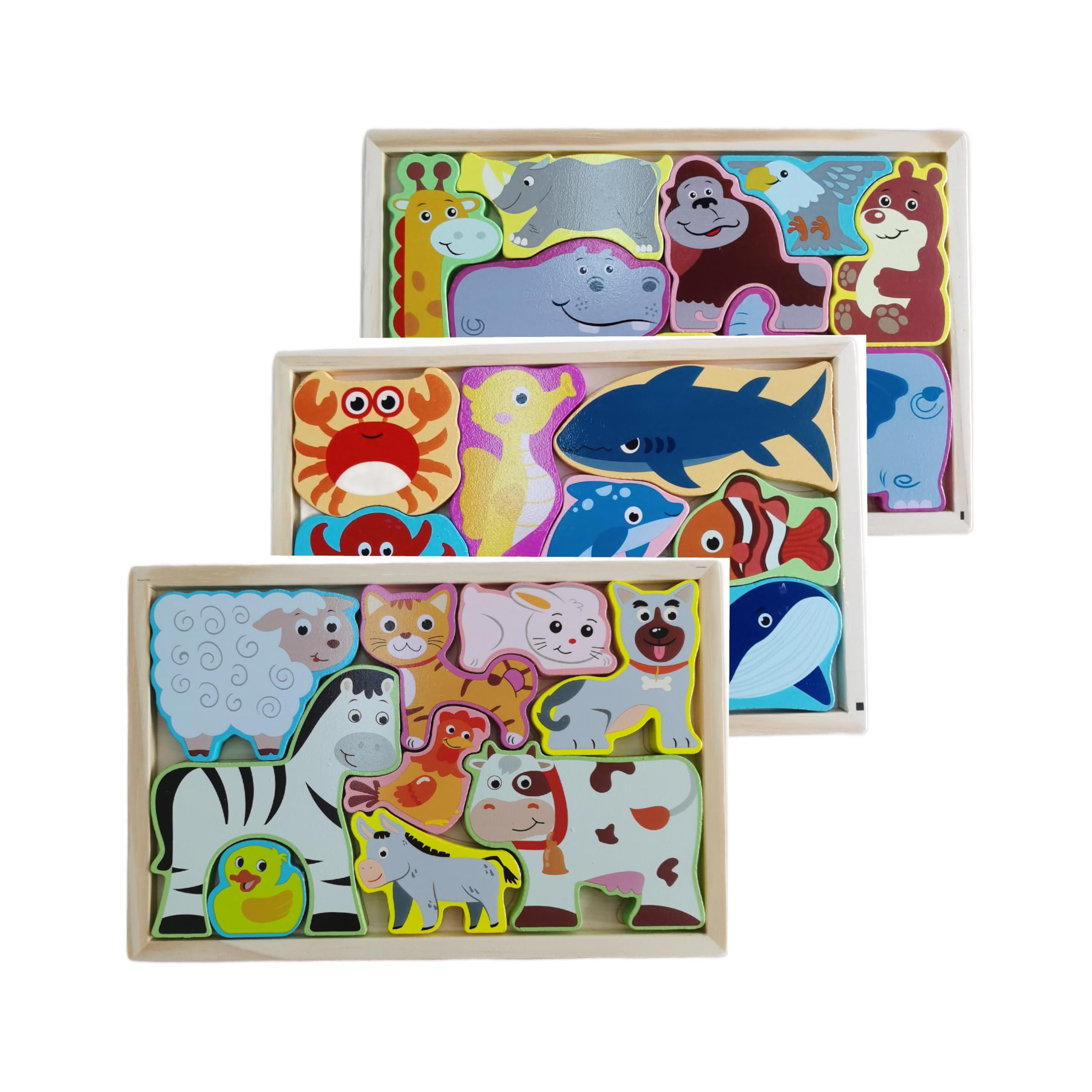 Wooden Toddler Puzzles,3 Pack Animal Wooden Jigsaw Puzzle for 1 2 3 Year Old Baby Boys or Girls,Toddlers Gift,Preschool Learning Educational Toys