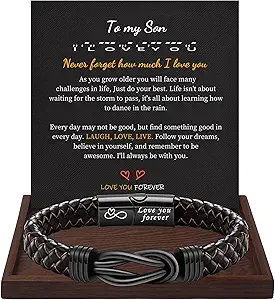 I Love You Gifts for Him Leather Bracelet for Men Knot Infinity Bracelets Valentines Day Gift for Husband Boyfriend Dad Son Grandson Anniversary Birthday Jewelry Graduation Gifts for Him 2024