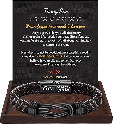 I Love You Gifts for Him Leather Bracelet for Men Knot Infinity Bracelets Valentines Day Gift for Husband Boyfriend Dad Son Grandson Anniversary Birthday Jewelry Graduation Gifts for Him 2024